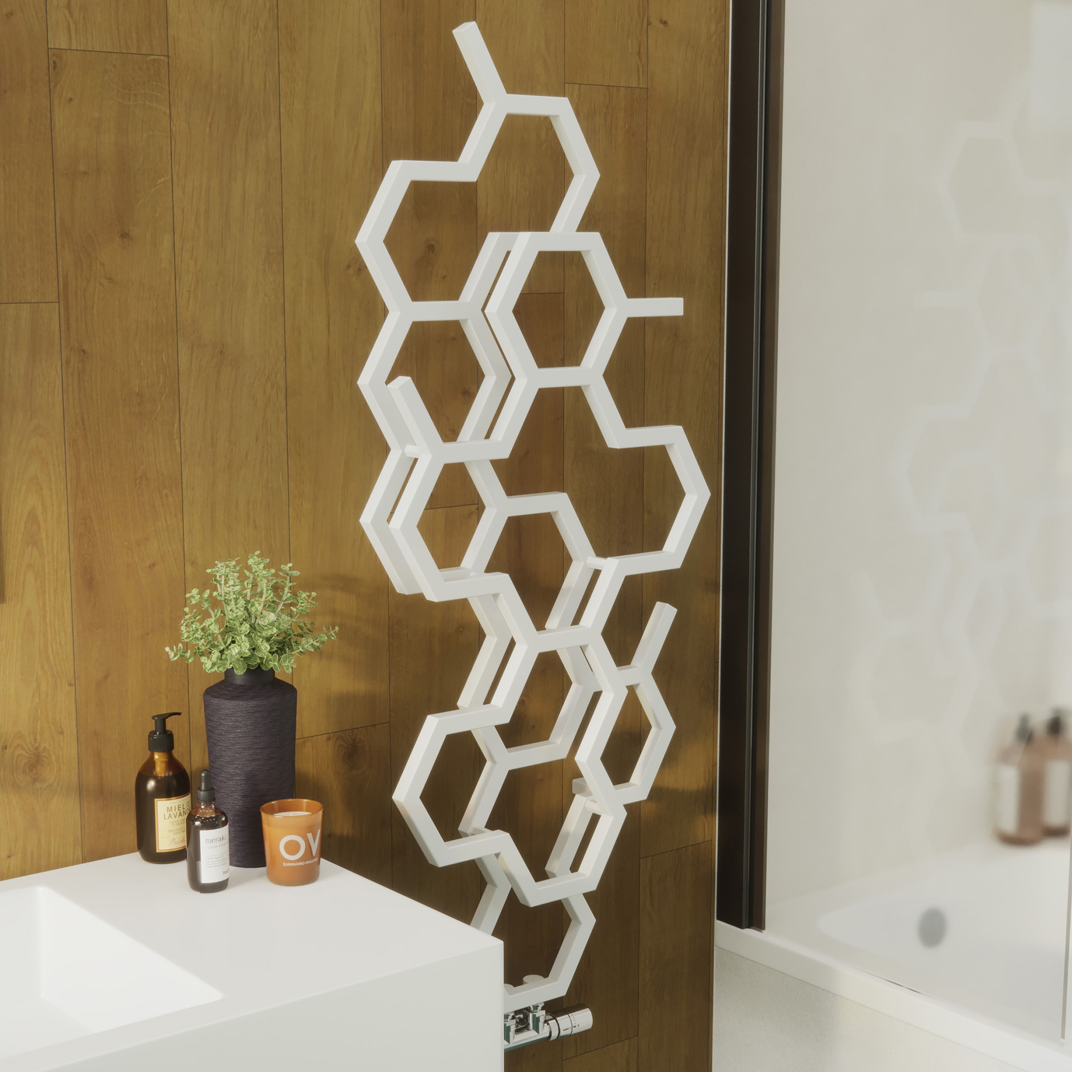 Terma Hex Soft White Hydronic Vertical Designer 1180BTU Radiator, (W)486mm x (H)1220mm