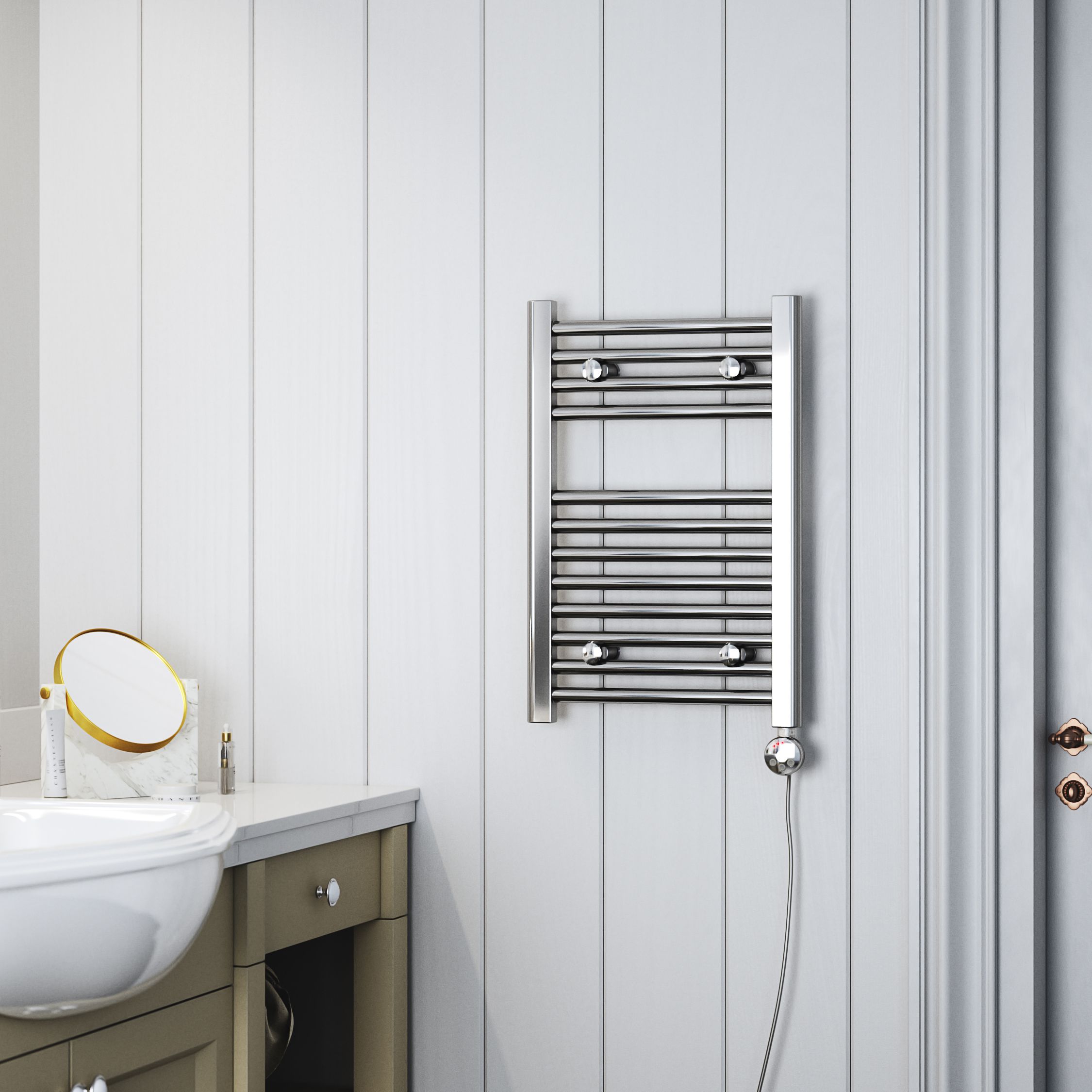 Terma Leo Chrome effect Towel warmer (W)400mm x (H)600mm