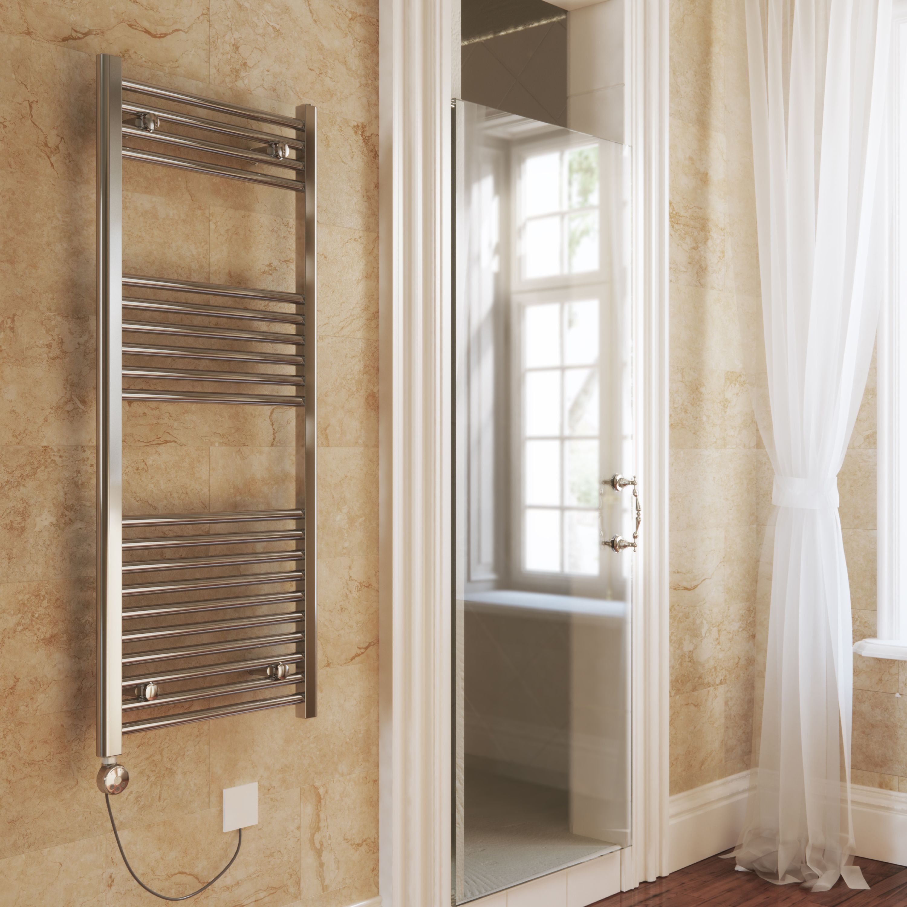 Terma Leo Chrome effect Towel warmer (W)500mm x (H)1200mm
