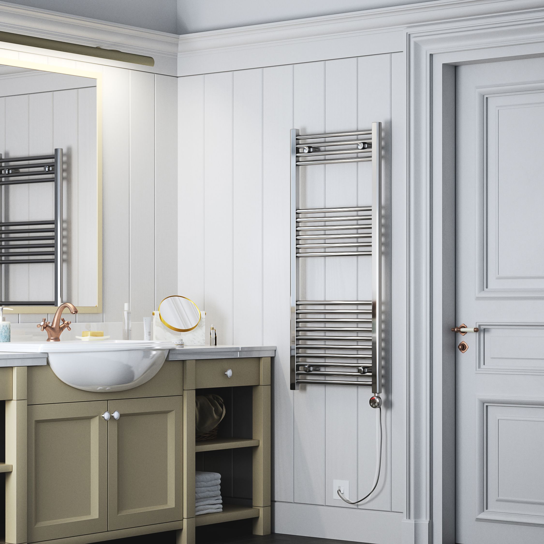 Terma Leo Chrome effect Towel warmer (W)500mm x (H)1200mm