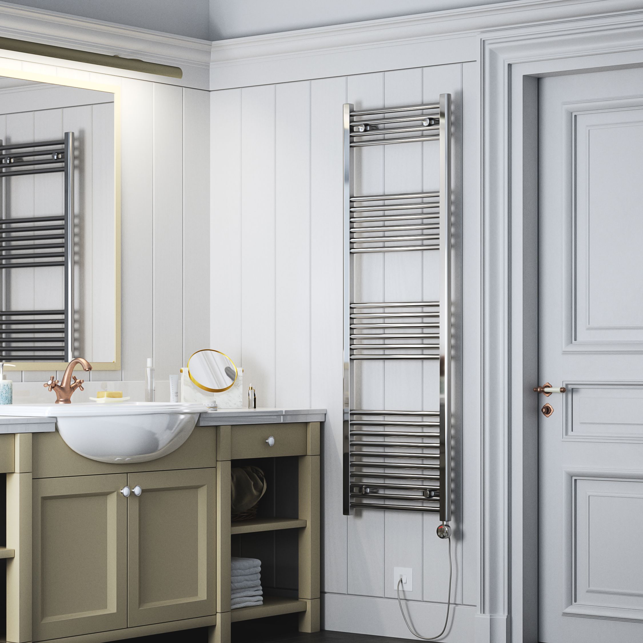 Terma Leo Chrome effect Towel warmer (W)500mm x (H)1600mm