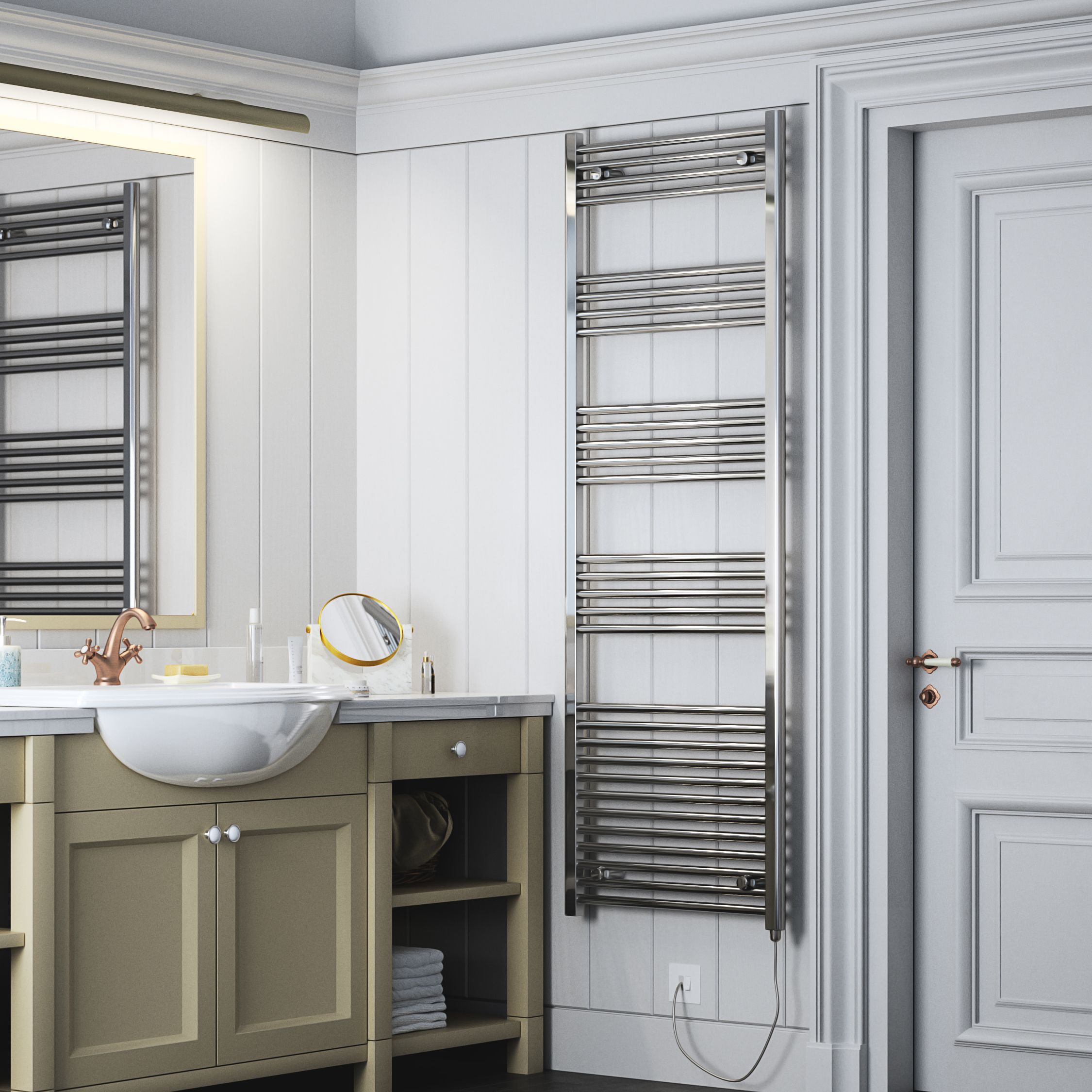 Terma Leo Chrome effect Towel warmer (W)600mm x (H)1800mm