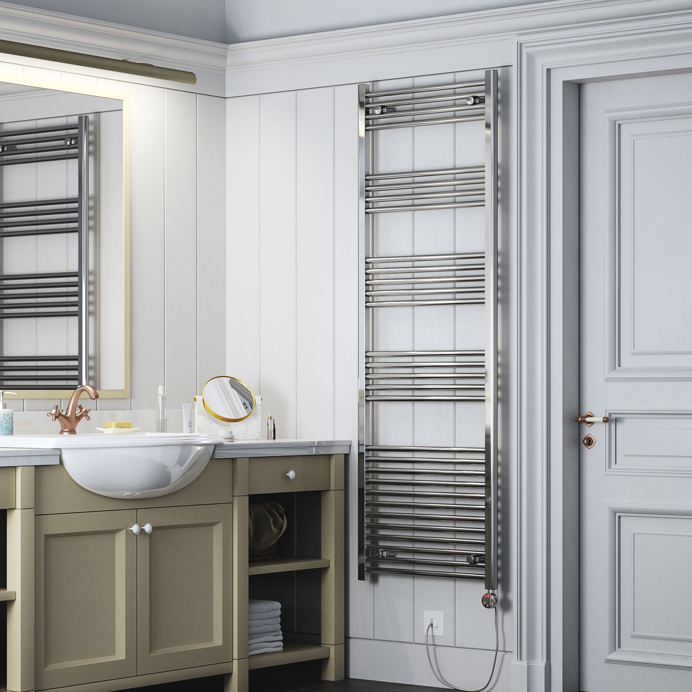 Terma Leo Chrome effect Towel warmer (W)600mm x (H)1800mm