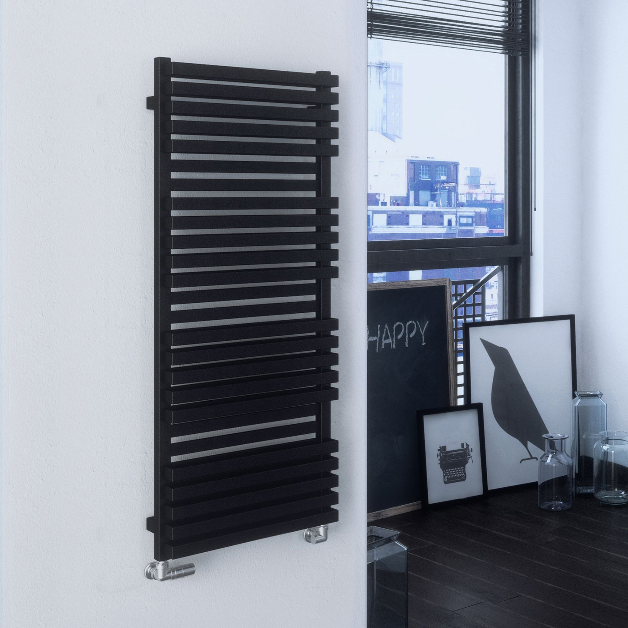 Terma Metallic black Towel warmer (W)450mm x (H)1185mm