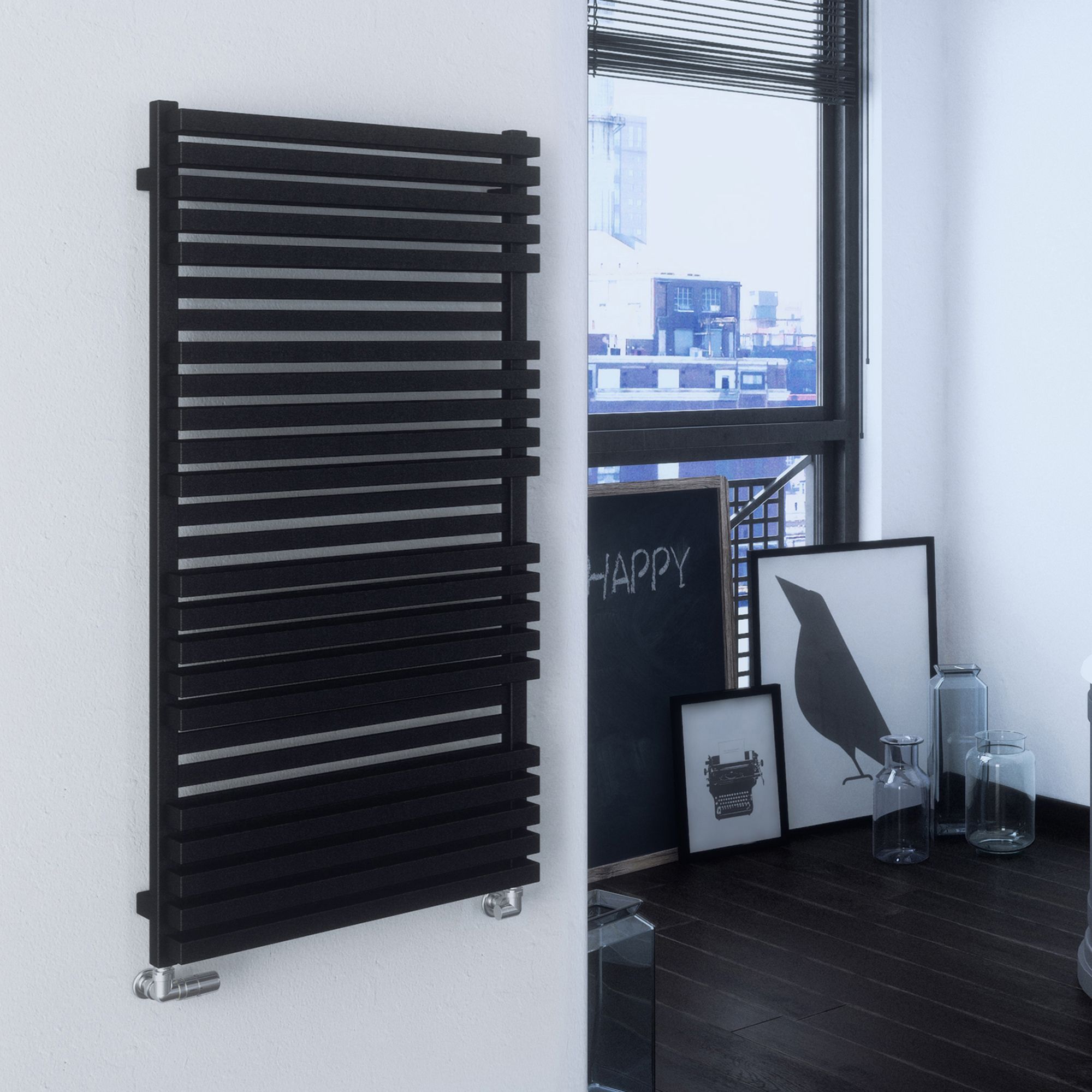 Terma Metallic black Towel warmer (W)600mm x (H)1185mm