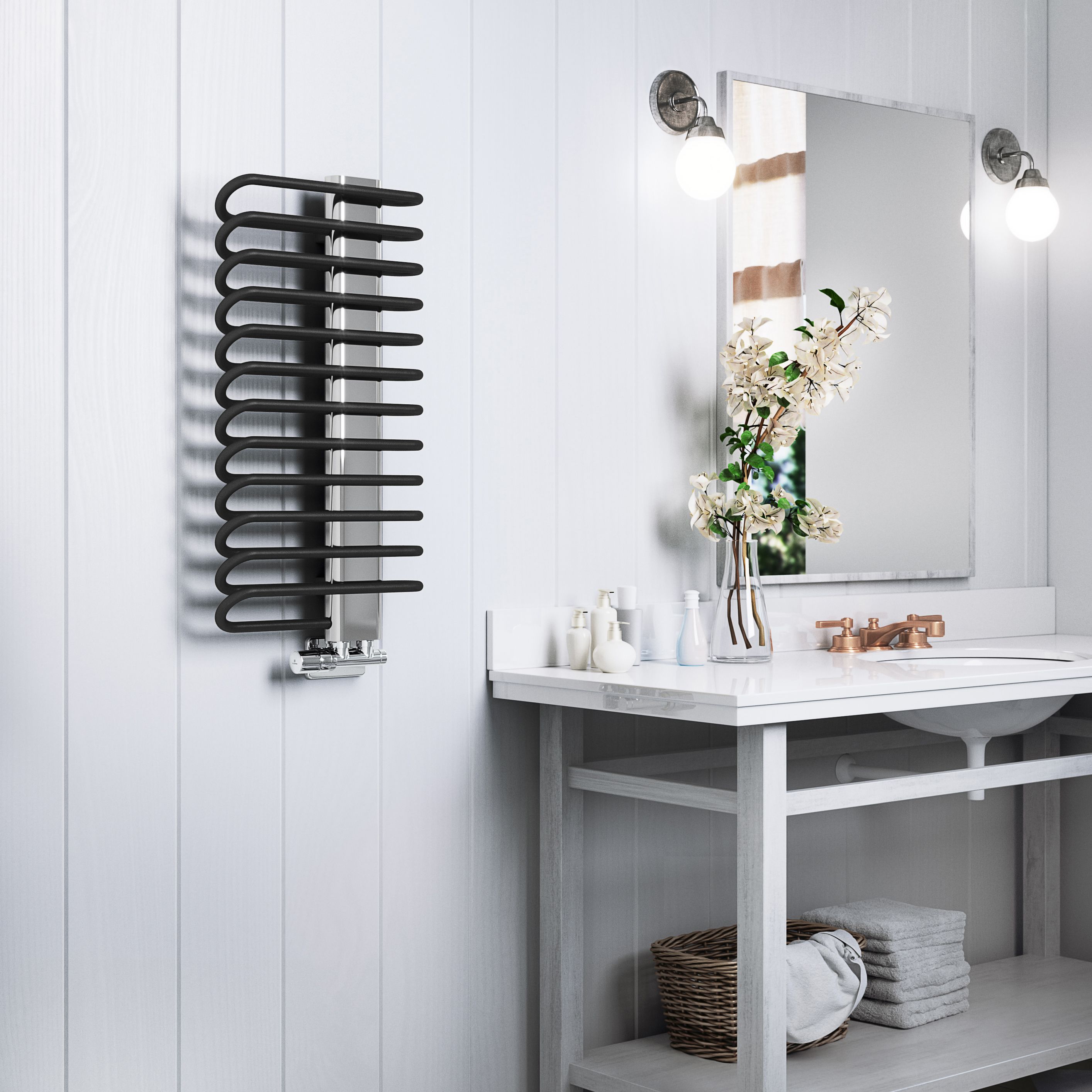 Terma Michelle Black Chrome effect Towel warmer (W)400mm x (H)780mm