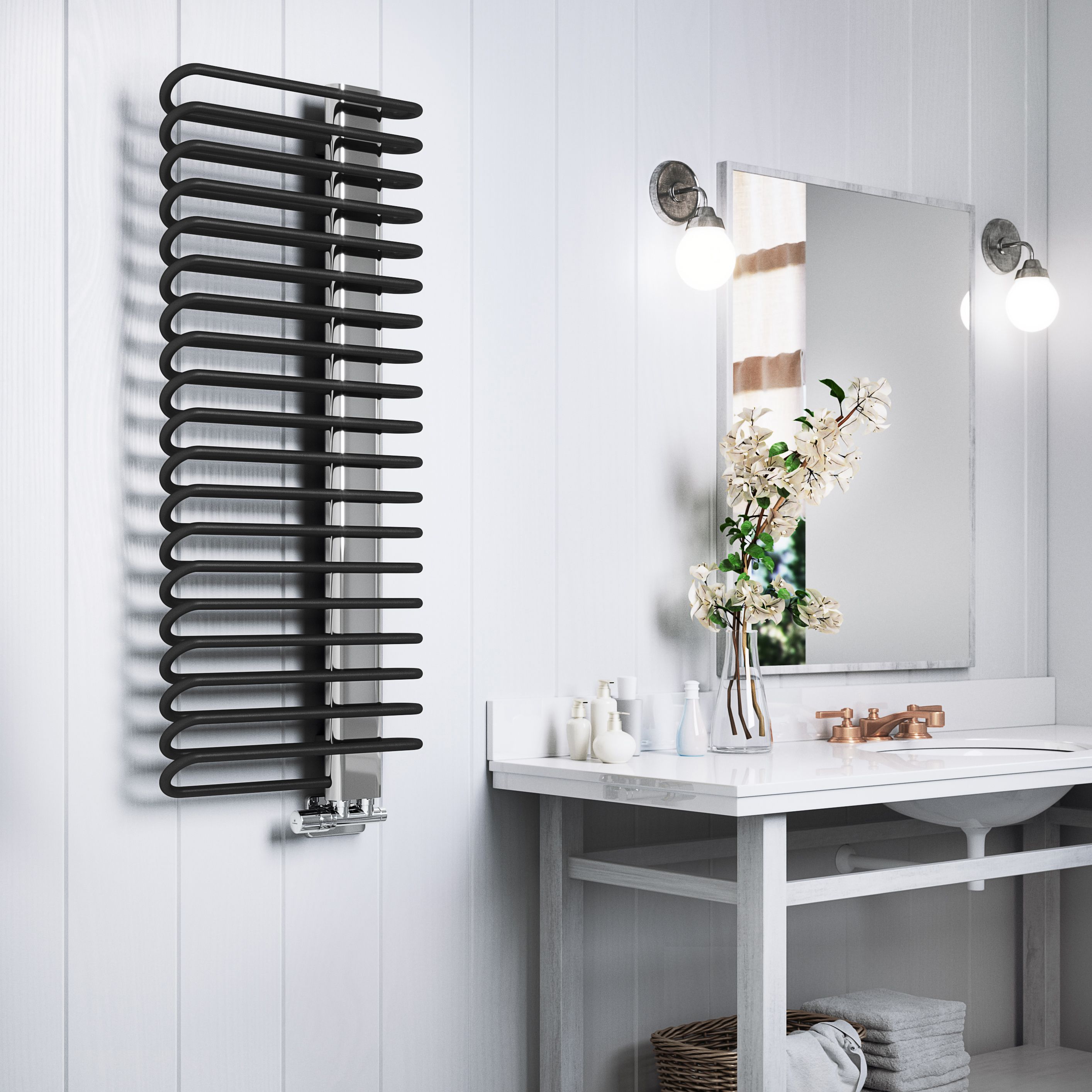 Terma Michelle Black Chrome effect Towel warmer (W)500mm x (H)1200mm