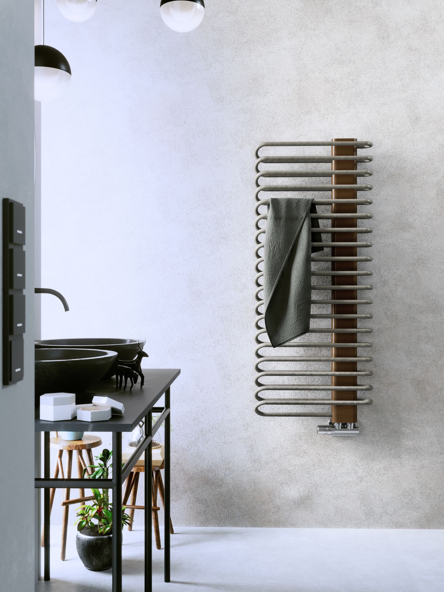 Terma Michelle Nickel gloss & copper Towel warmer (W)500mm x (H)1200mm