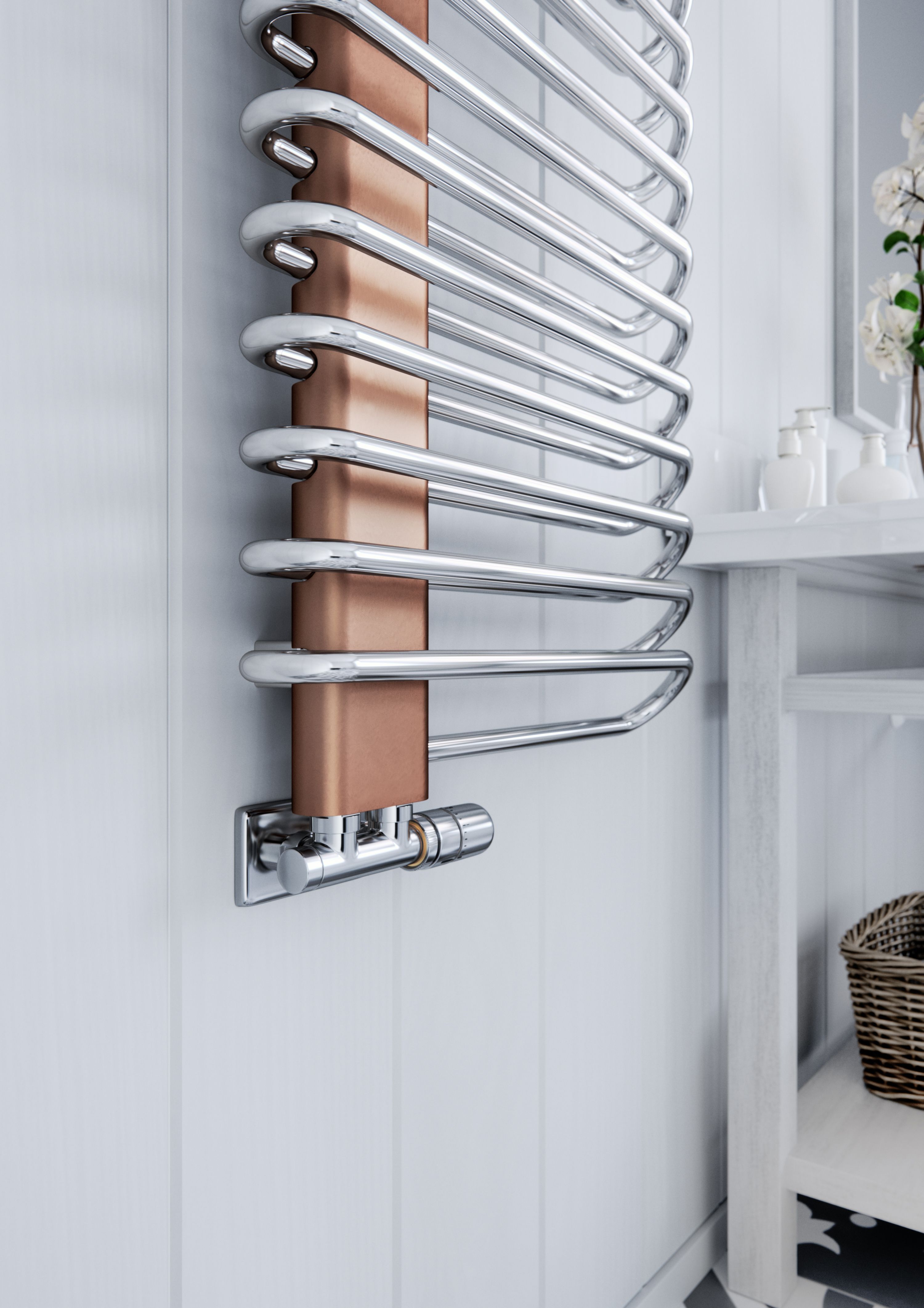 Terma Michelle Nickel gloss & copper Towel warmer (W)500mm x (H)1200mm