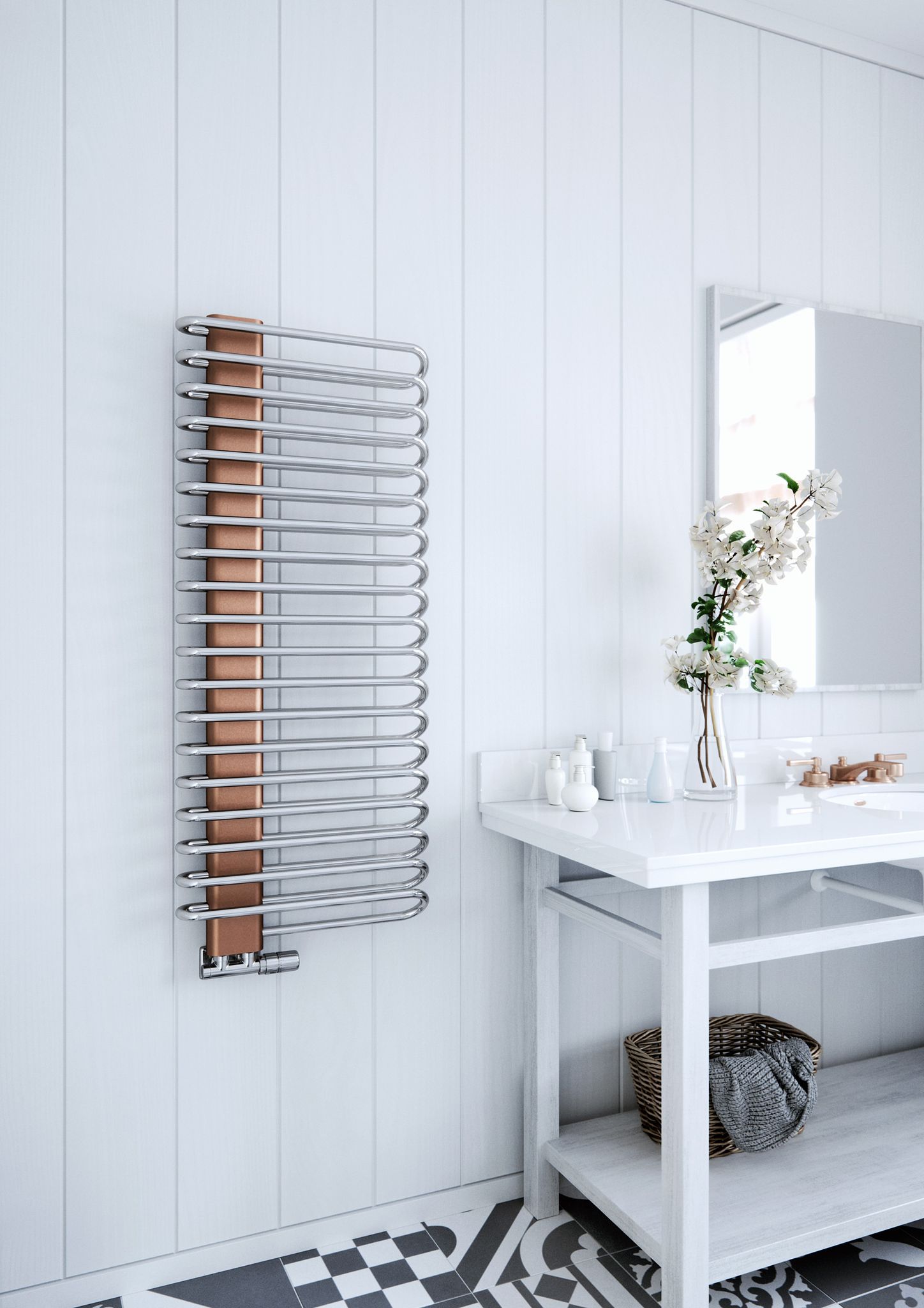 Terma Michelle Nickel gloss & copper Towel warmer (W)500mm x (H)1200mm