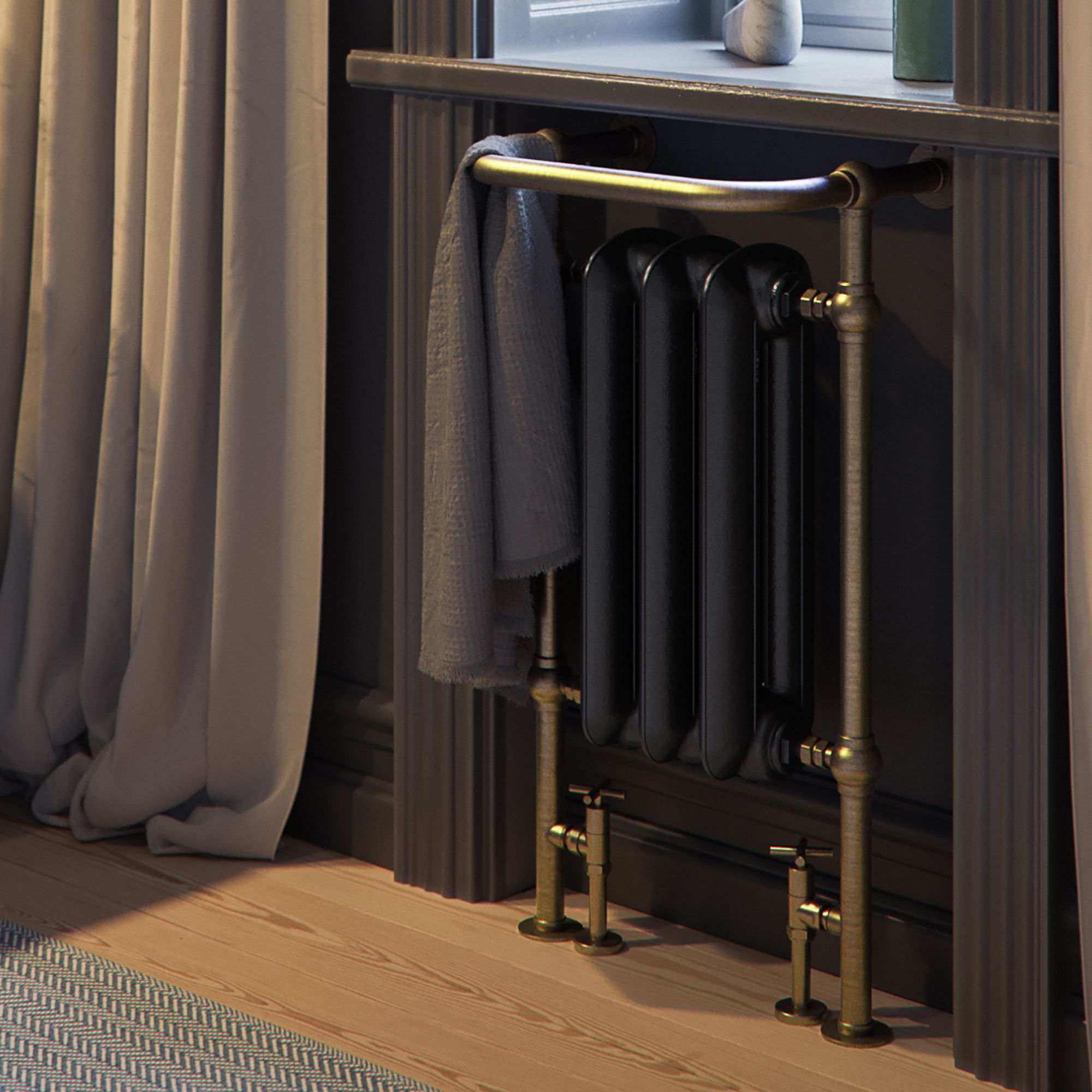 Terma Plain Black Flat Towel warmer (W)490mm x (H)900mm