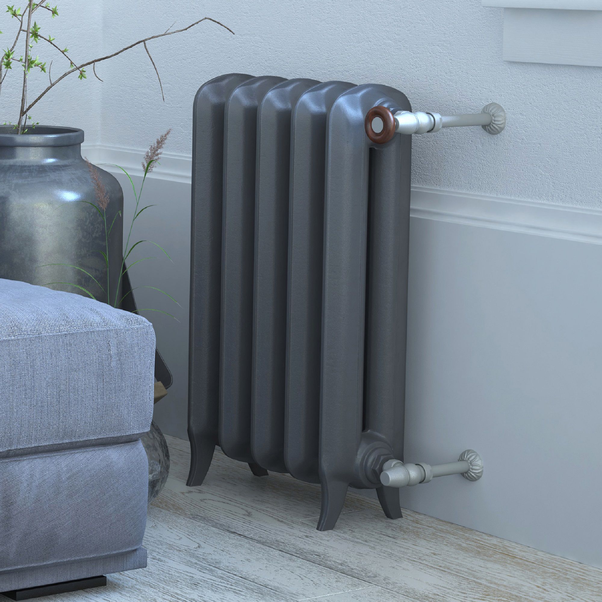 Terma Plain Raw Metal 2 Column Radiator, (W)606mm x (H)620mm