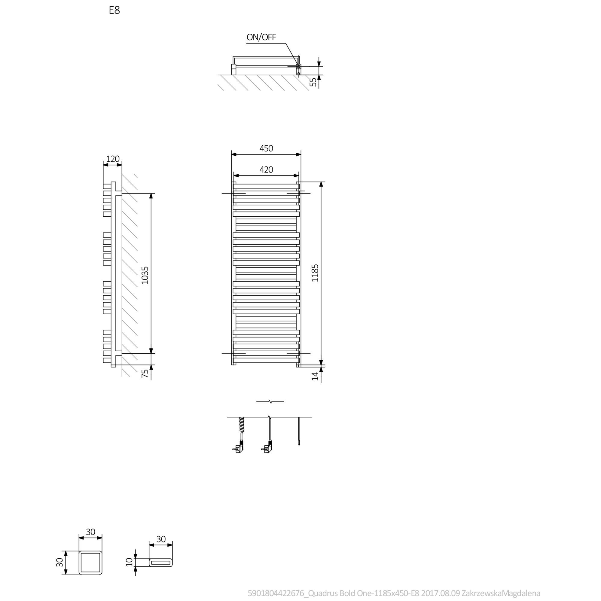 Terma Quadrus Metallic black Towel warmer (W)450mm x (H)1185mm