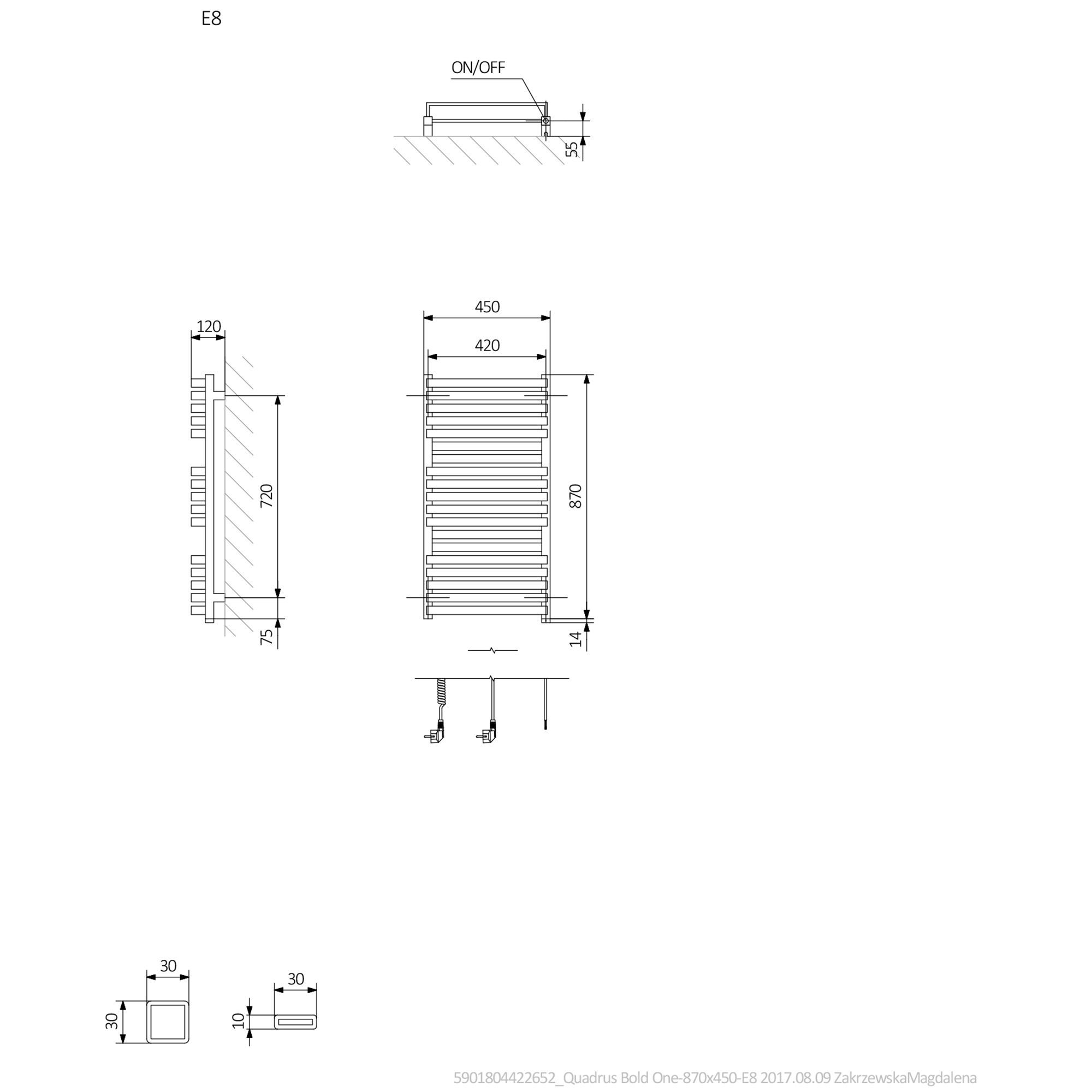 Terma Quadrus Metallic black Towel warmer (W)450mm x (H)870mm