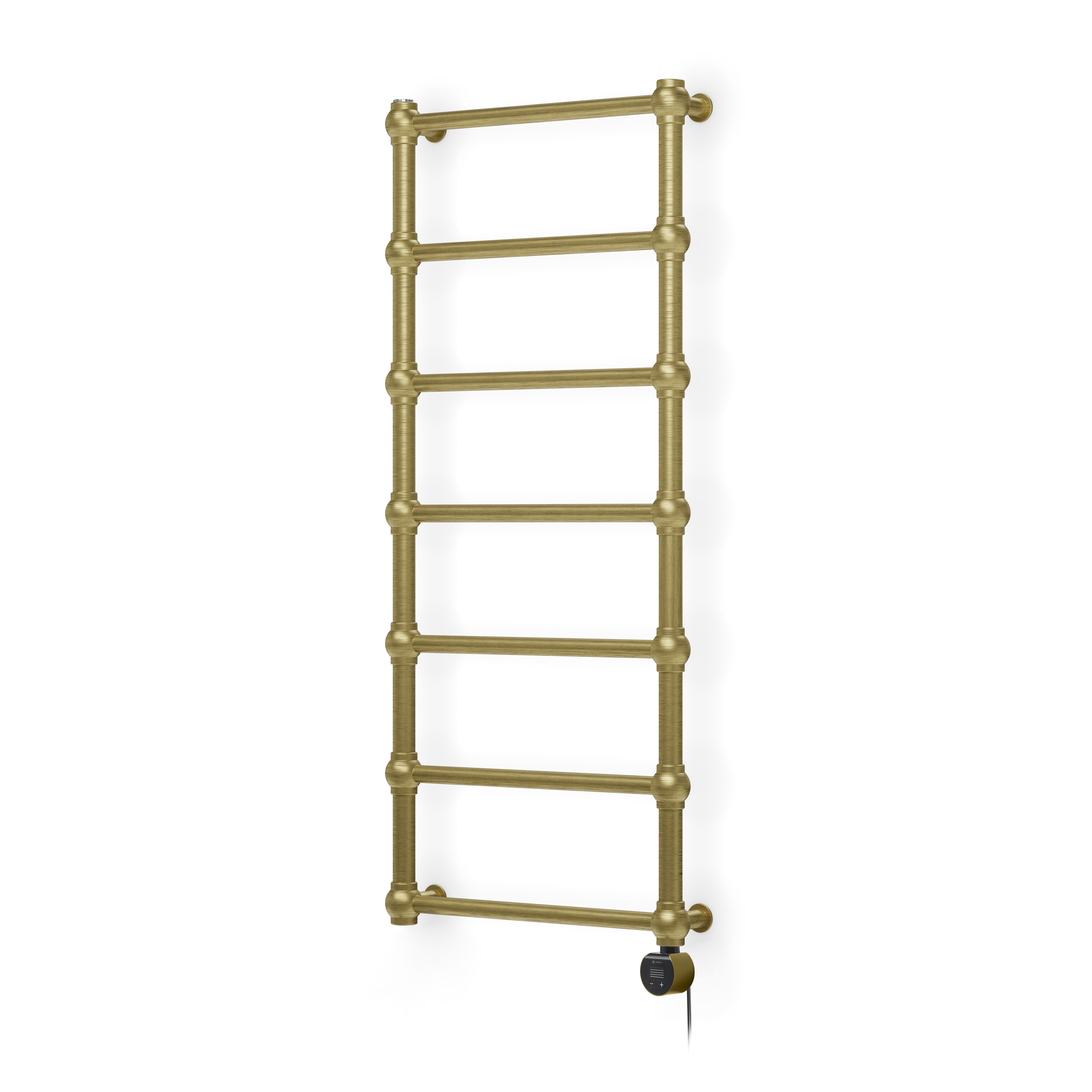 Terma Retro Matt brushed brass Oil-filled 682BTU Electric towel radiator (H) 1170mm x (W) 504mm