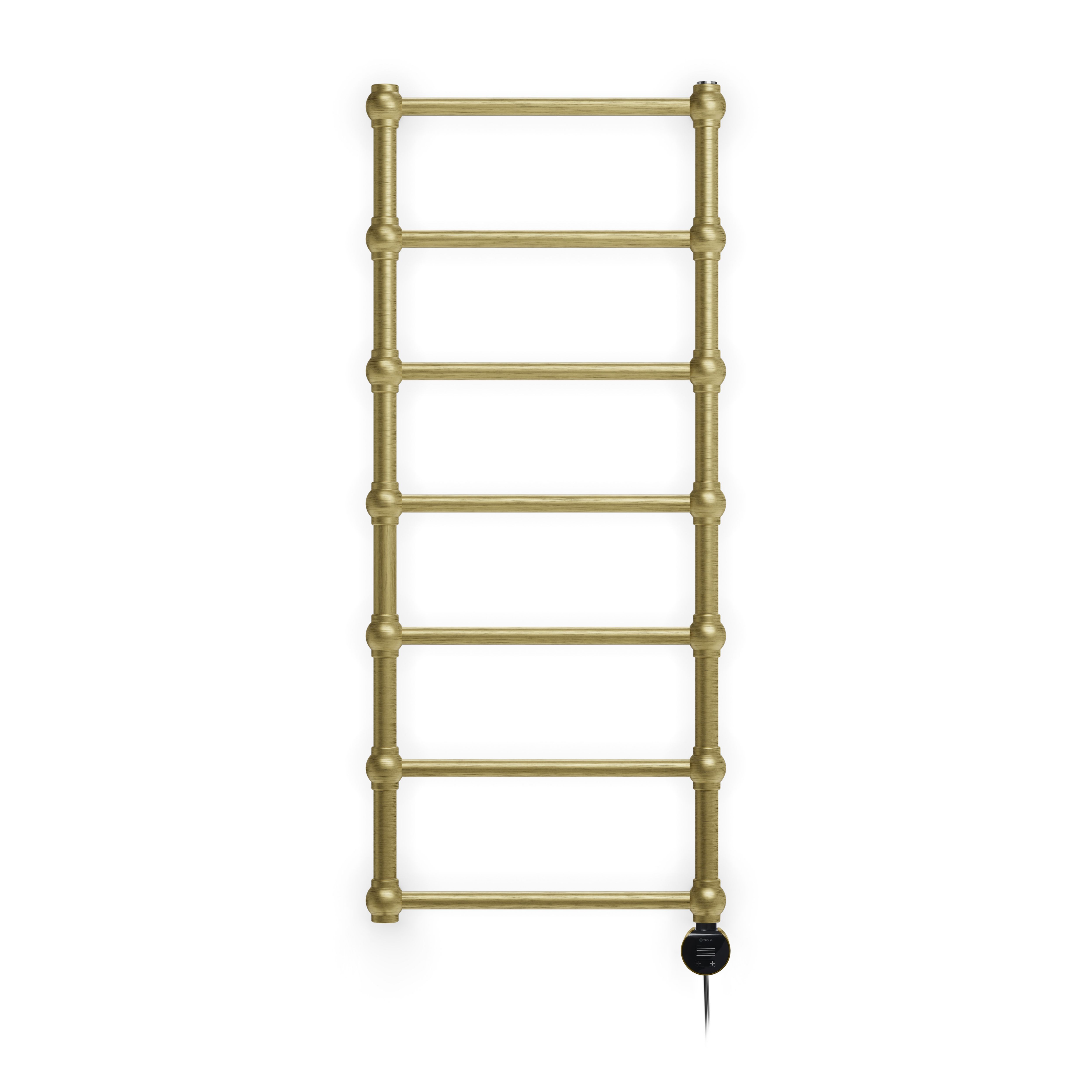 Terma Retro Matt brushed brass Oil-filled 682BTU Electric towel radiator (H) 1170mm x (W) 504mm