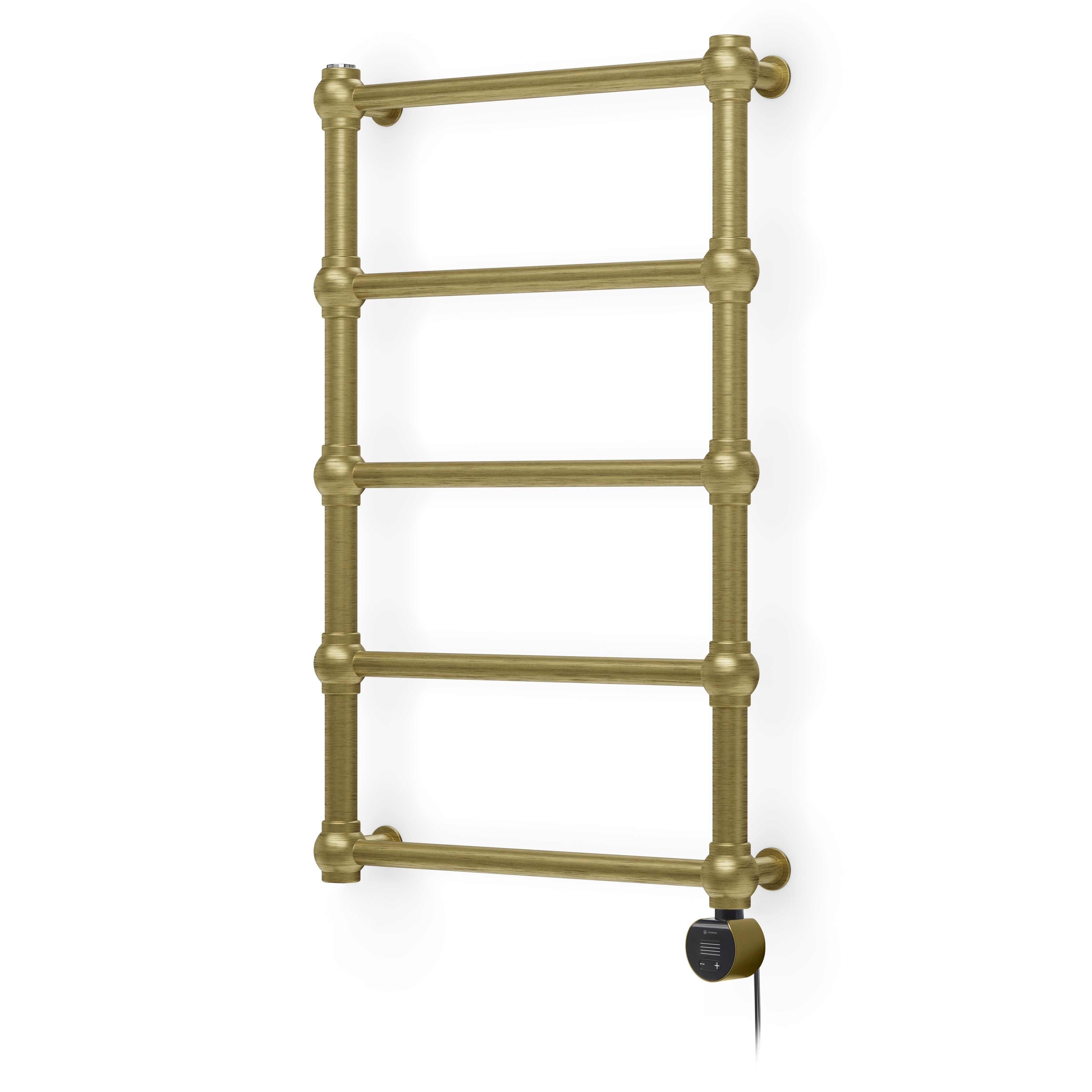 Terma Retro Matt brushed brass Oil-filled 682BTU Electric towel radiator (H) 800mm x (W) 504mm