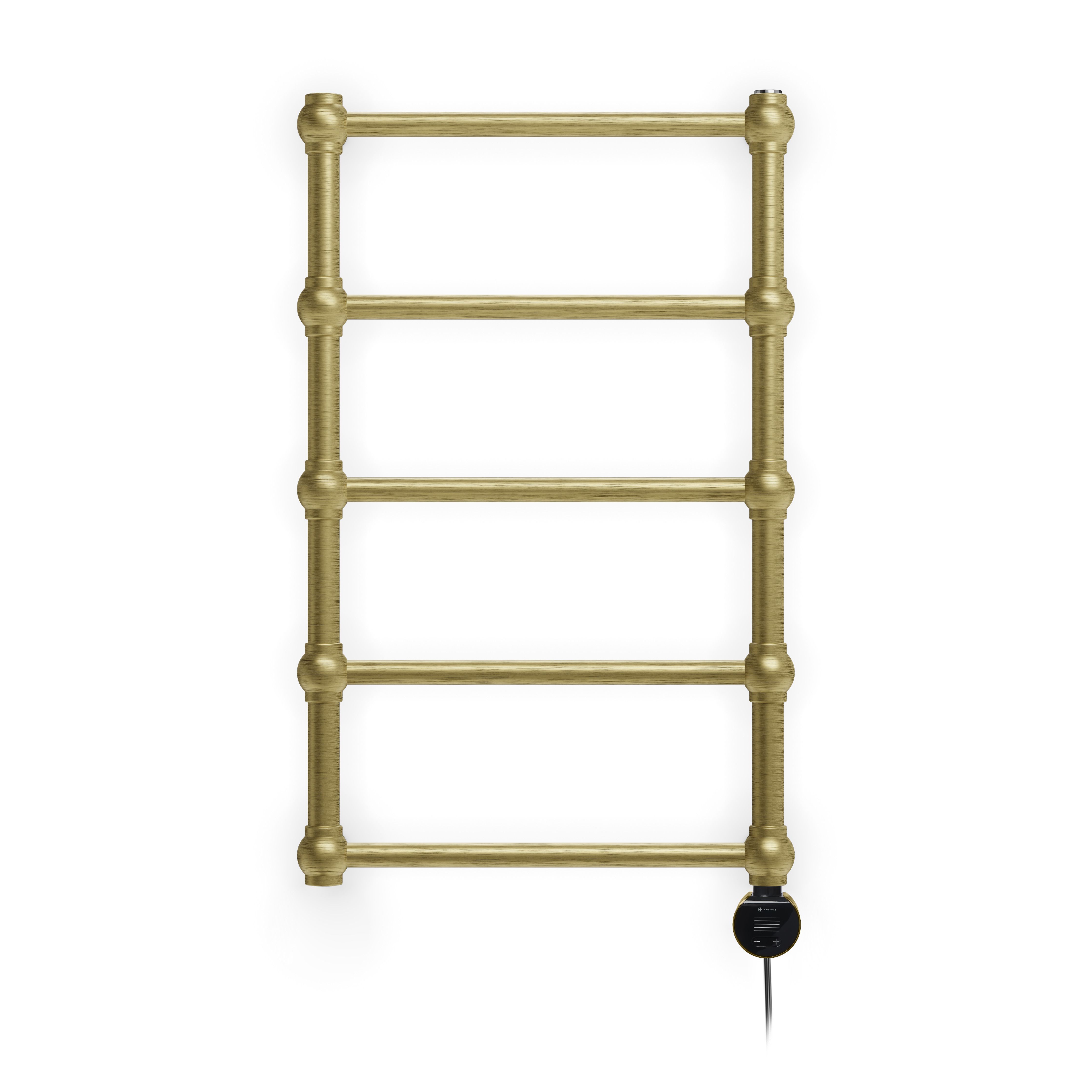 Terma Retro Matt brushed brass Oil-filled 682BTU Electric towel radiator (H) 800mm x (W) 504mm