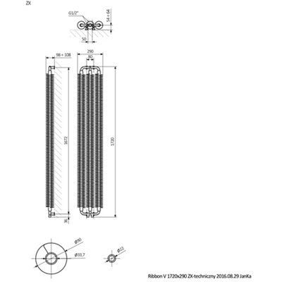 Terma Ribbon Bright copper Vertical Designer Radiator, (W)290mm x (H)1720mm