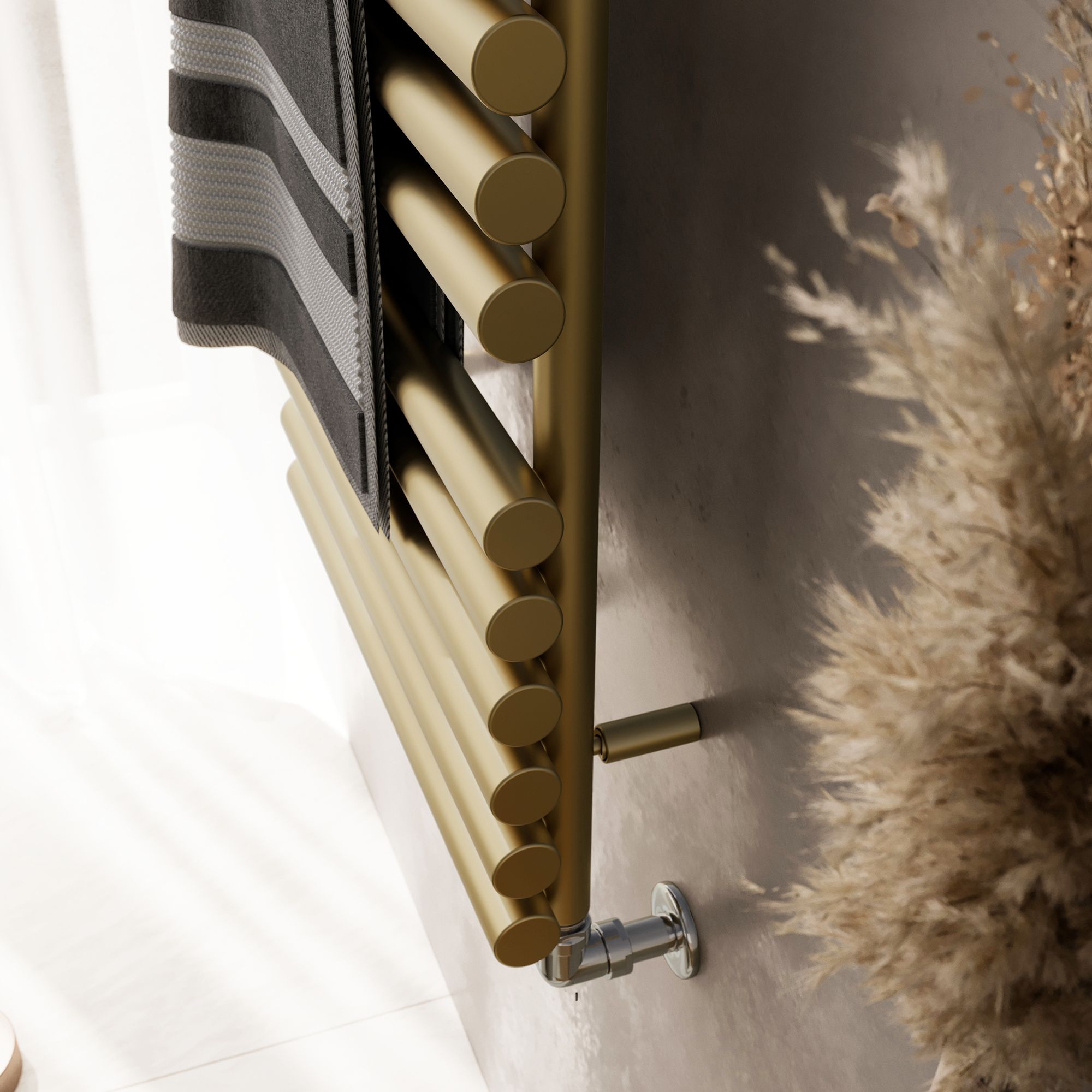 Terma Rolo Brass effect Flat Towel warmer (W)520mm x (H)1085mm