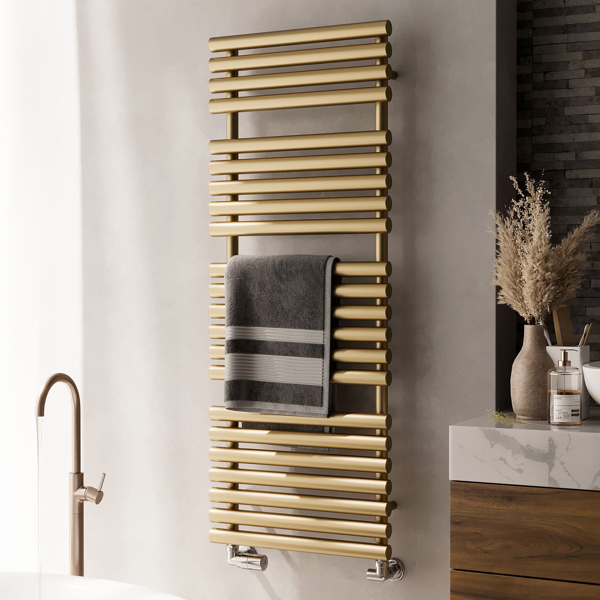 Terma Rolo Brass effect Flat Towel warmer (W)520mm x (H)1360mm