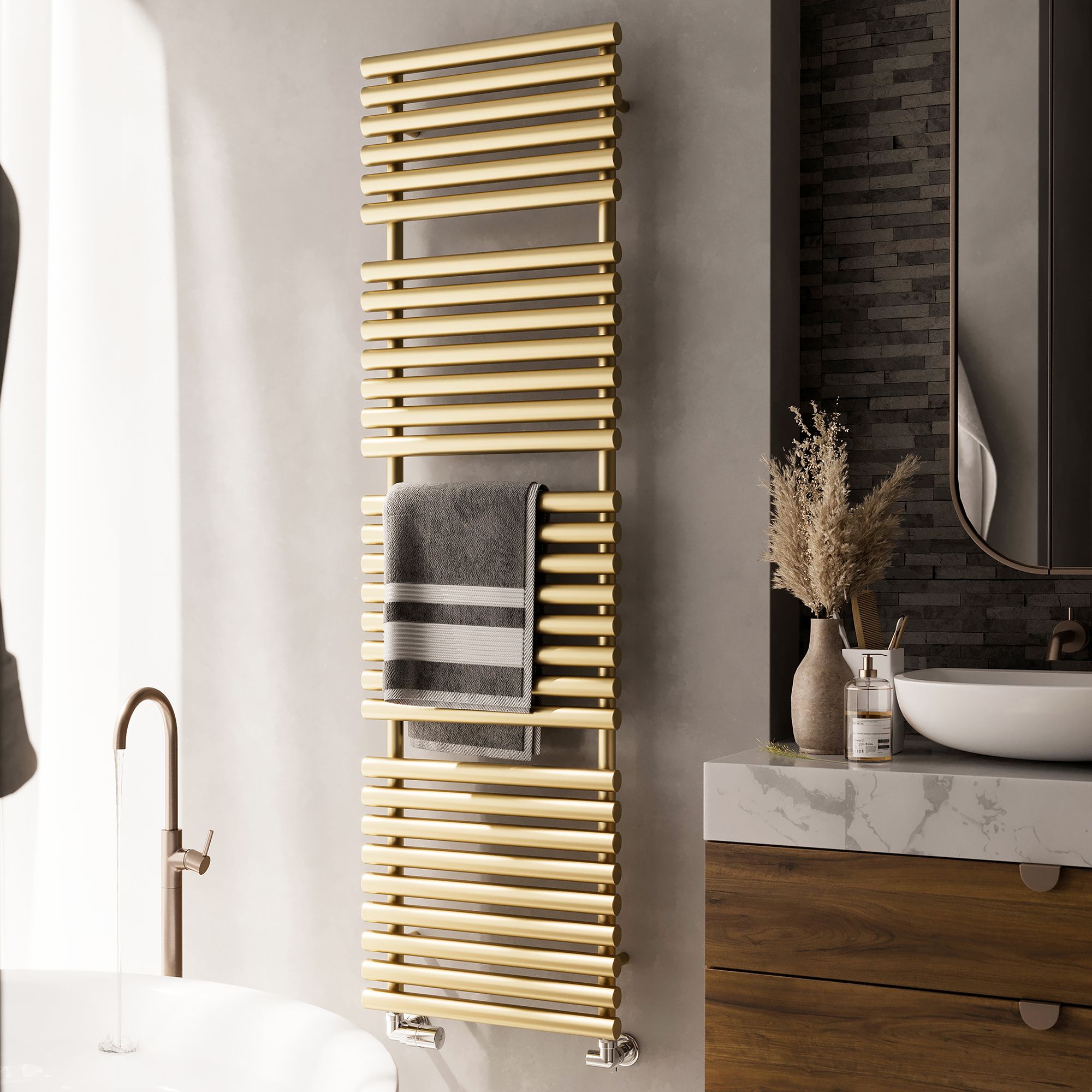 Terma Rolo Brass effect Flat Towel warmer (W)520mm x (H)1800mm