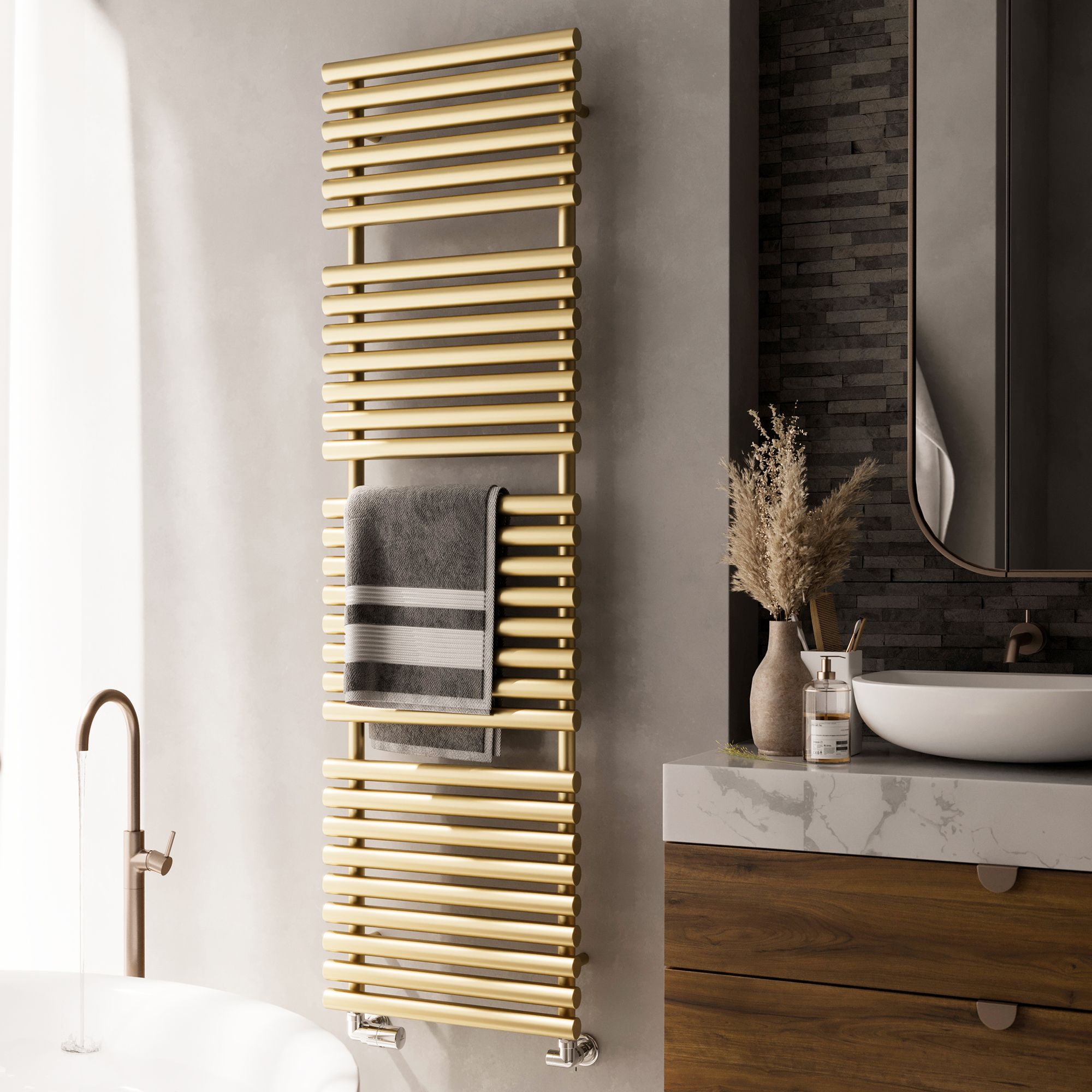 Terma Rolo Brass effect Flat Towel warmer (W)520mm x (H)1800mm