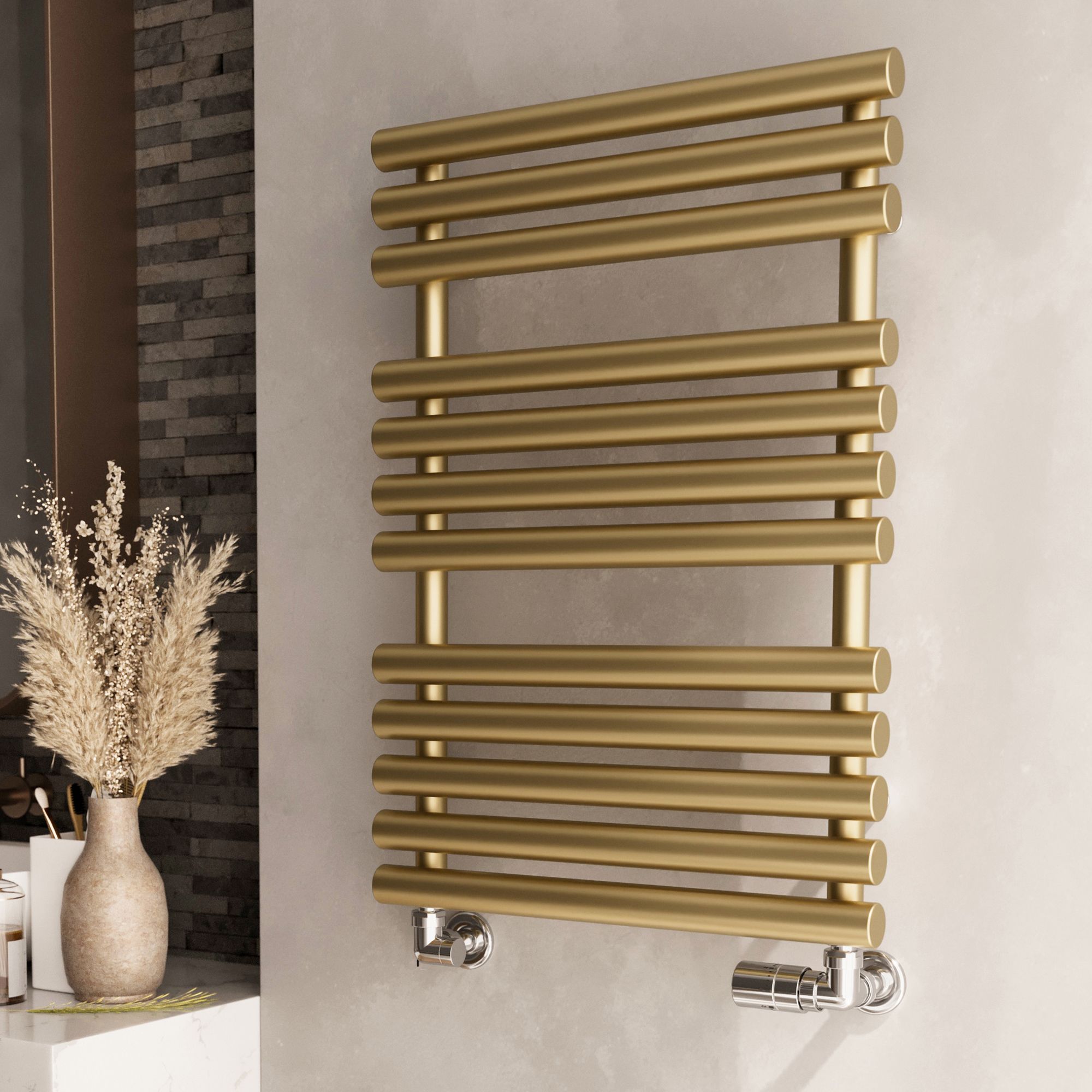 Terma Rolo Brass effect Flat Towel warmer (W)520mm x (H)755mm