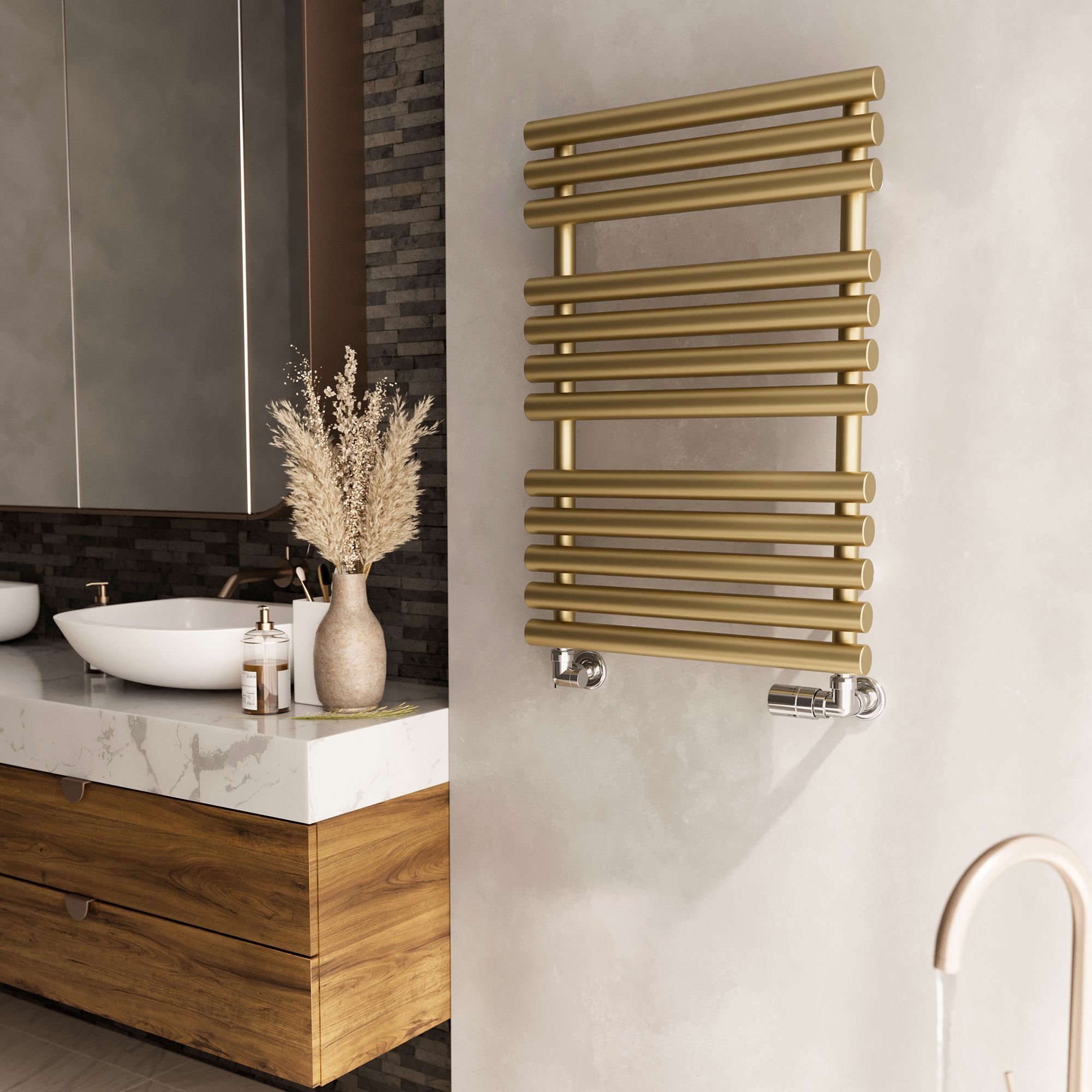 Terma Rolo Brass effect Flat Towel warmer (W)520mm x (H)755mm