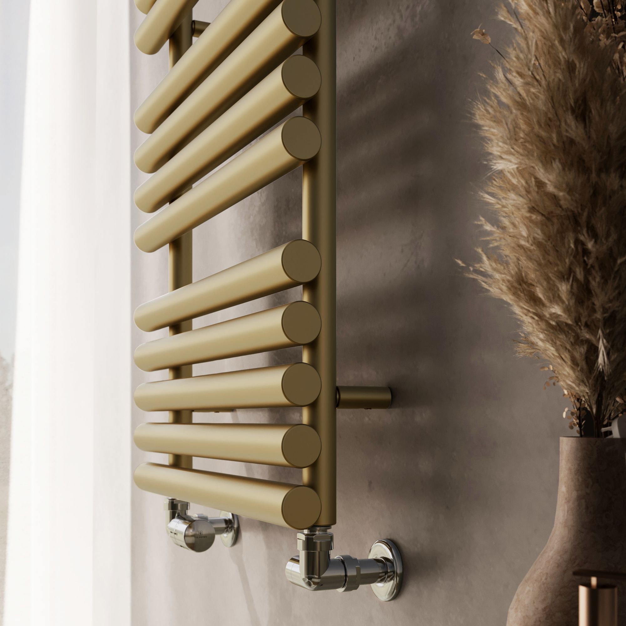 Terma Rolo Brass effect Flat Towel warmer (W)520mm x (H)755mm