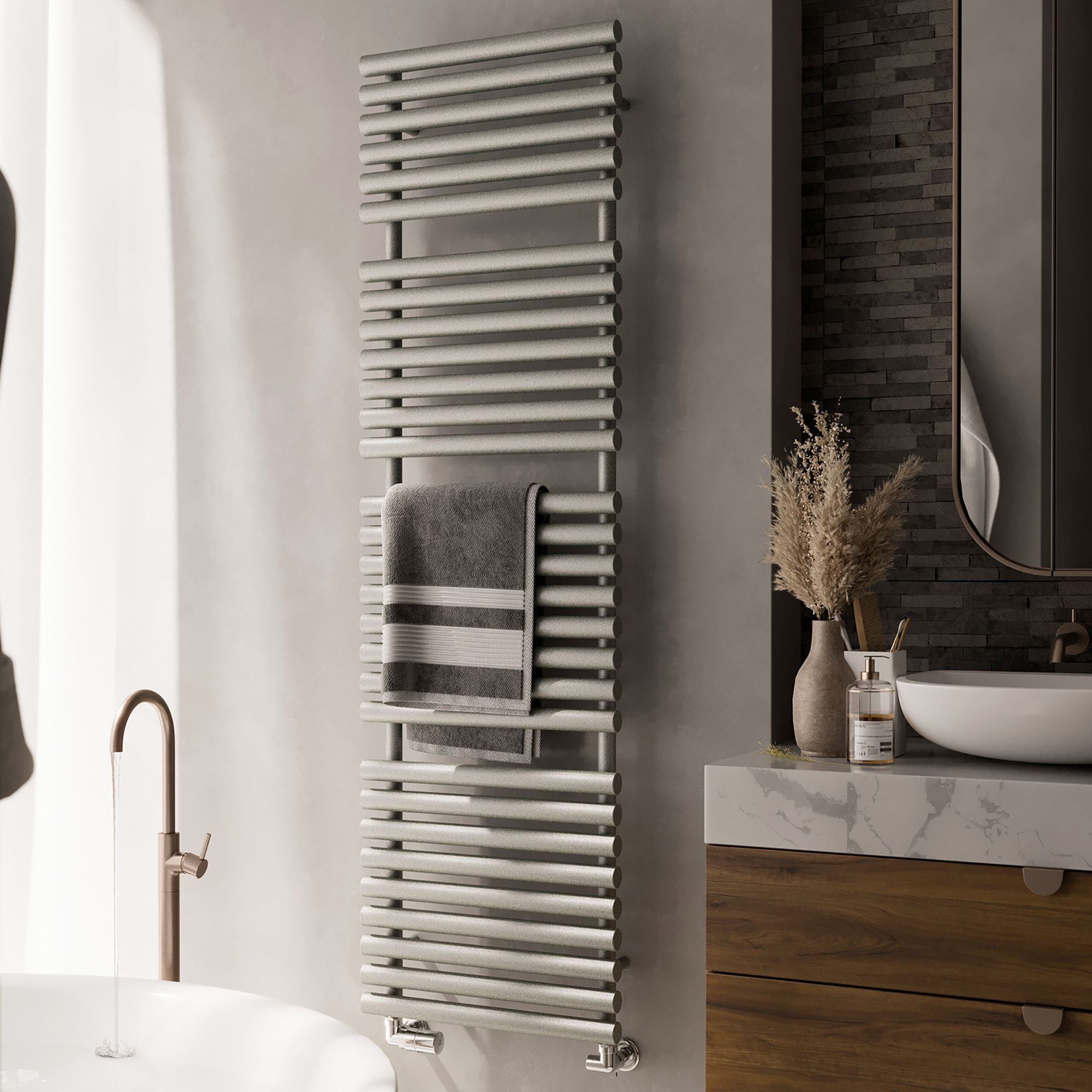 Terma Rolo Grey Flat Towel warmer (W)520mm x (H)1800mm
