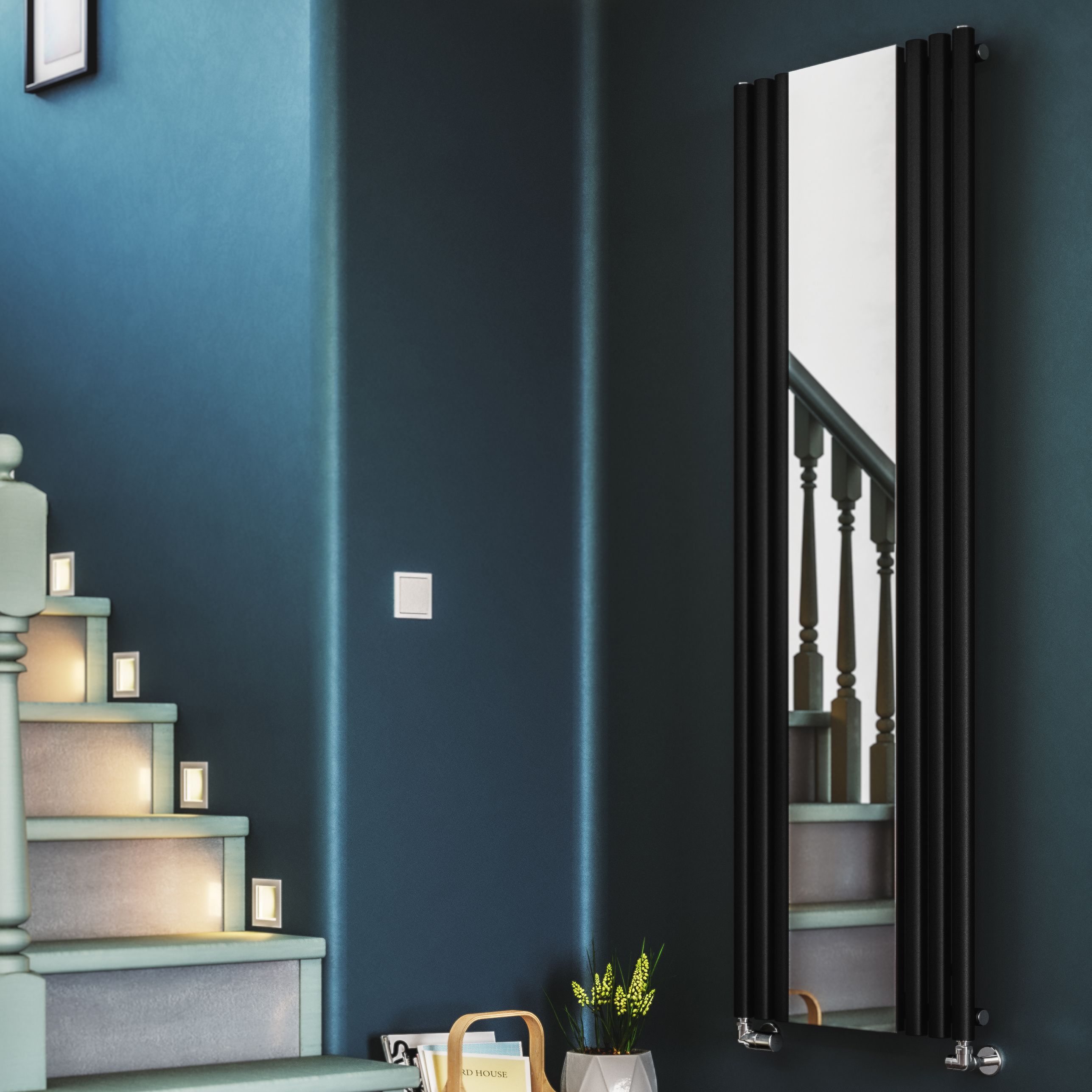 Terma Rolo Mirror Matt black Vertical Designer Radiator, (W)590mm x (H)1800mm