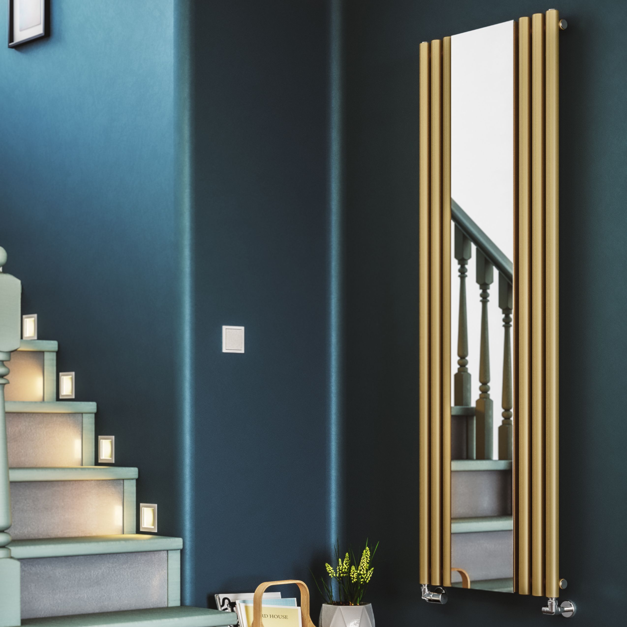 Terma Rolo Mirror Matt brass Vertical Designer Radiator, (W)590mm x (H)1800mm