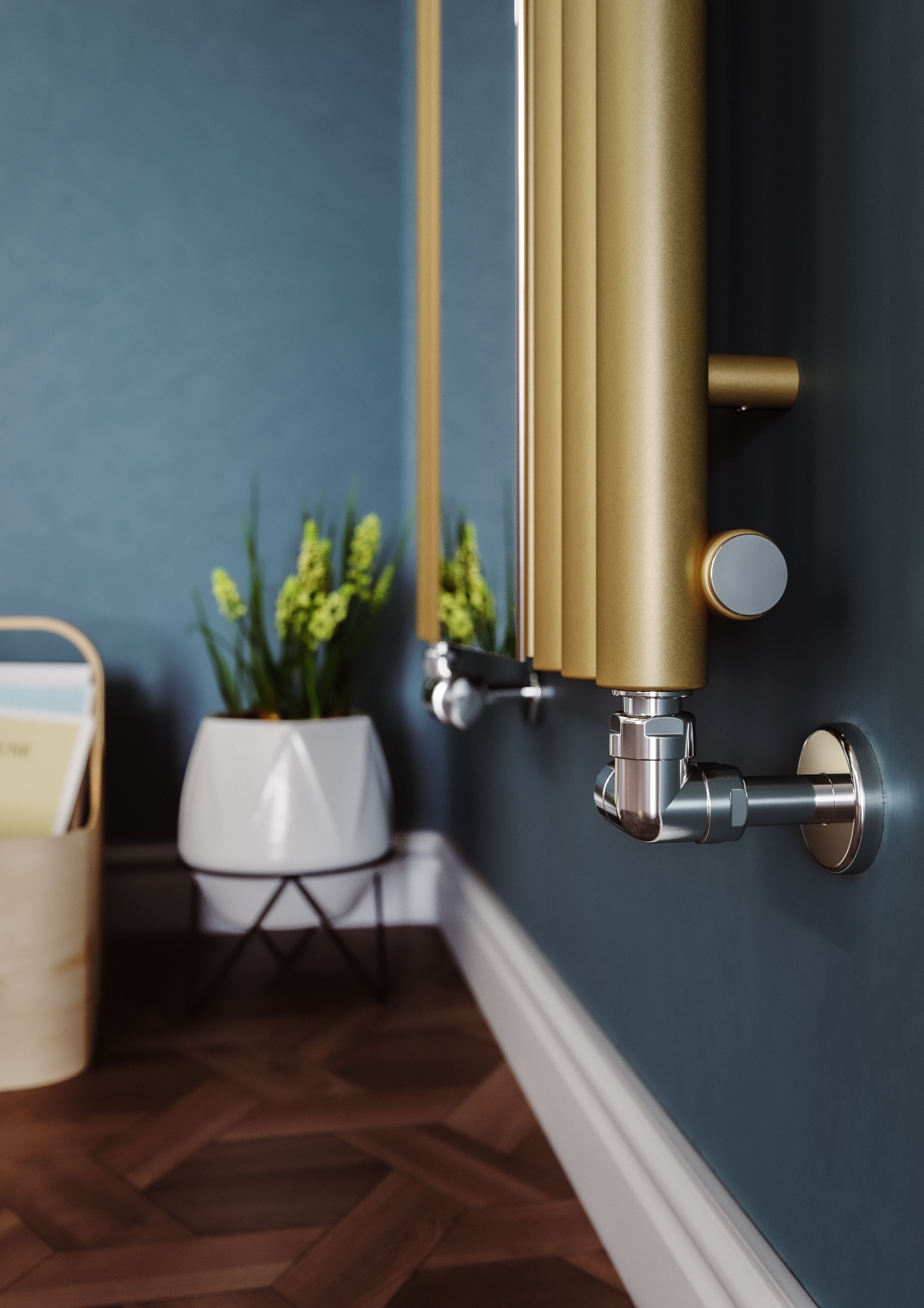 Terma Rolo Mirror Matt brass Vertical Designer Radiator, (W)590mm x (H)1800mm