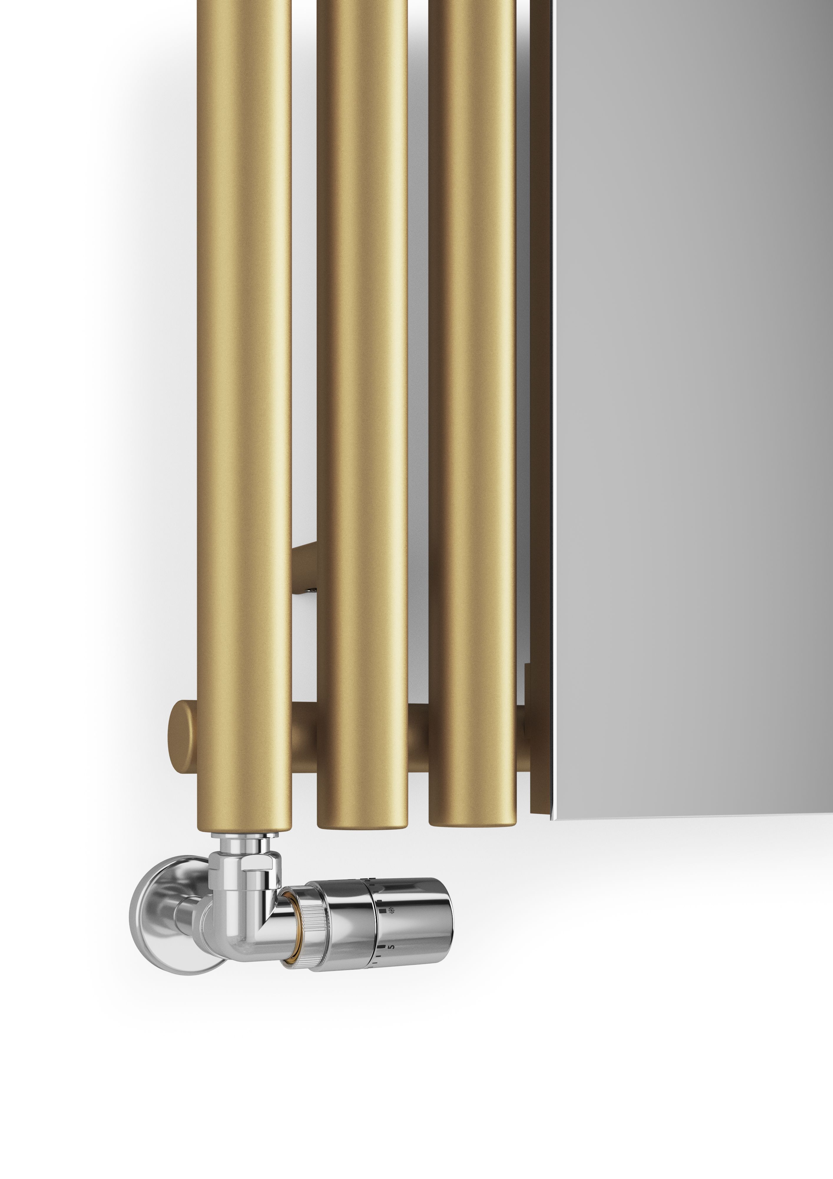 Terma Rolo Mirror Matt brass Vertical Designer Radiator, (W)590mm x (H)1800mm