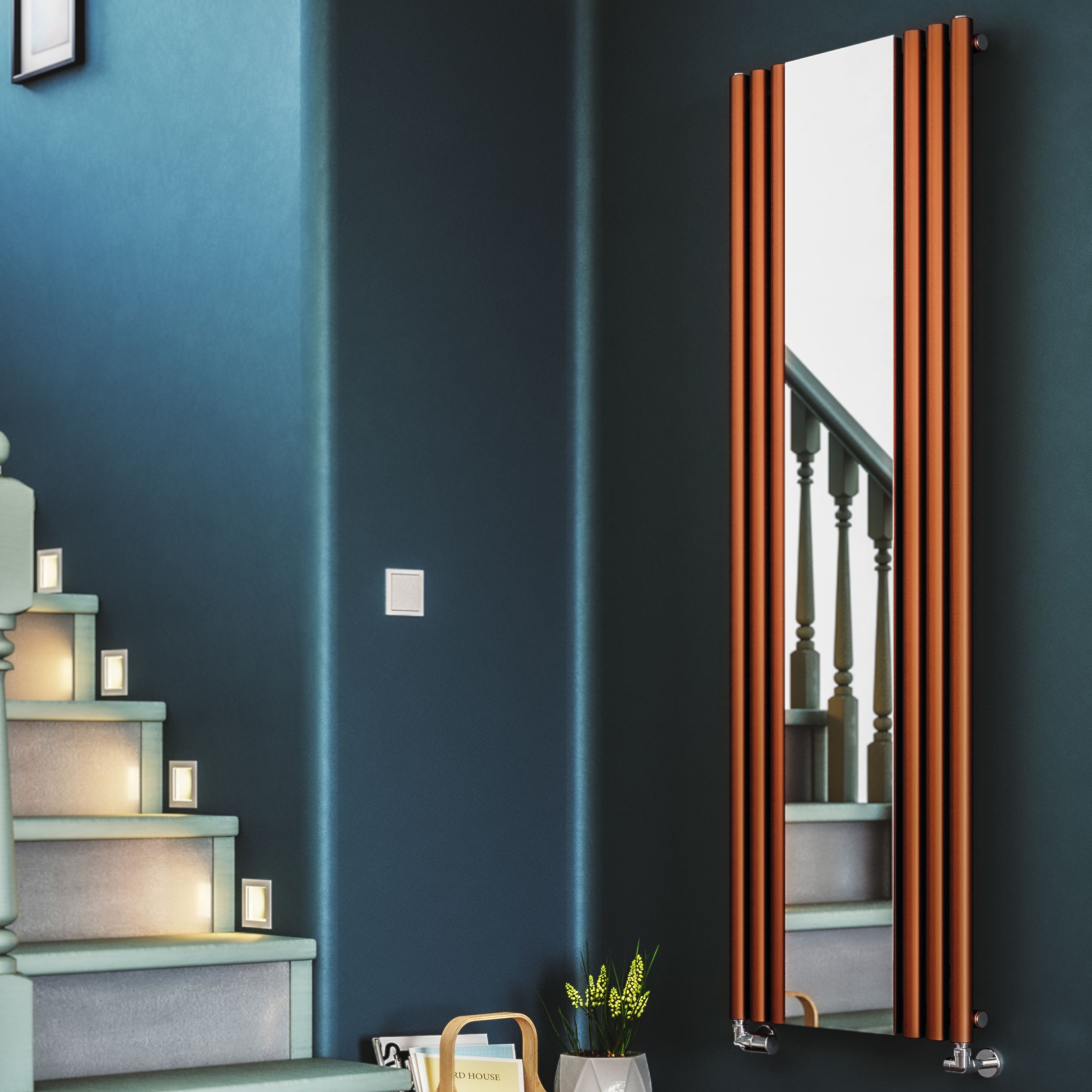 Terma Rolo Mirror Matt copper Vertical Designer Radiator, (W)590mm x (H)1800mm