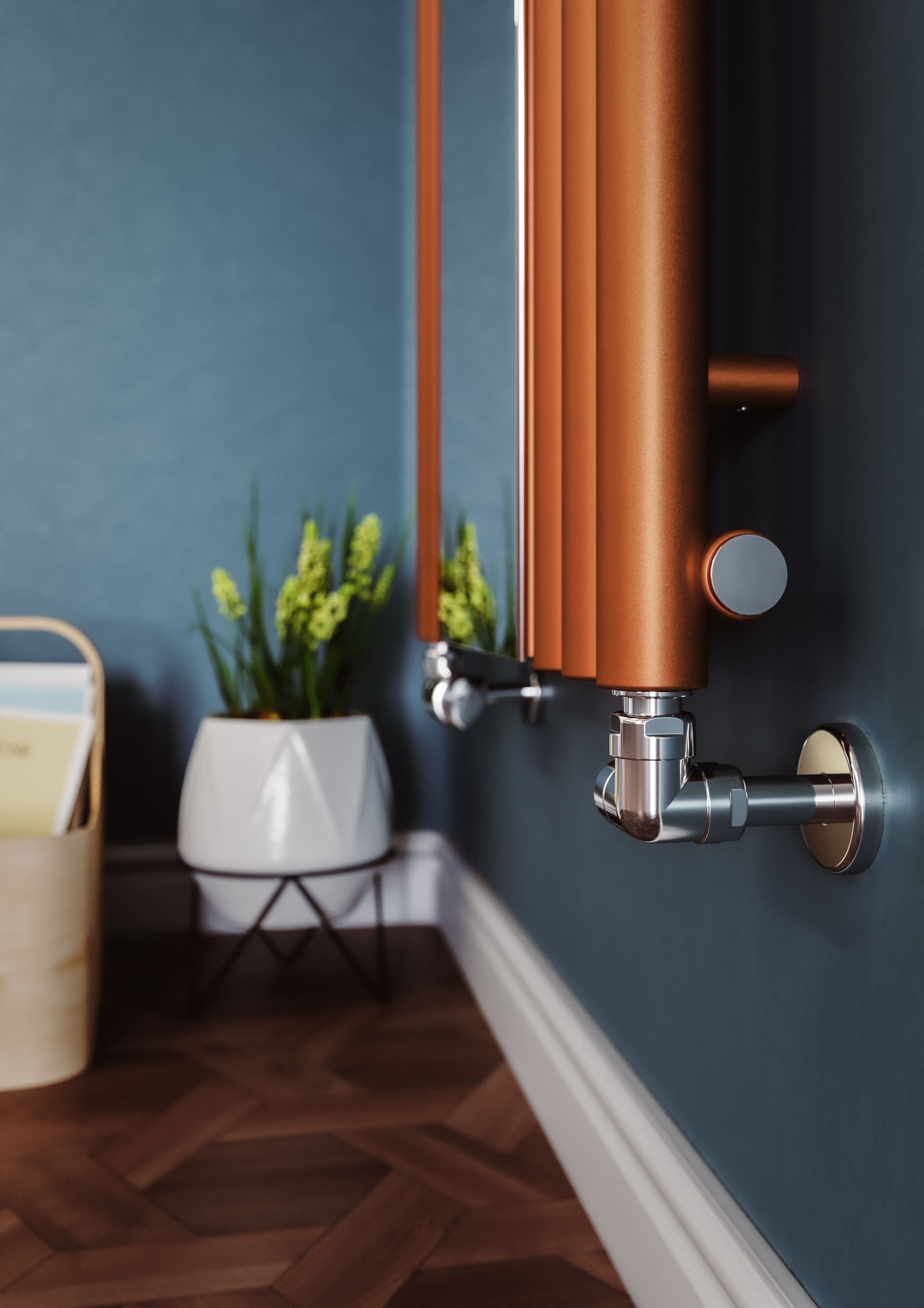Terma Rolo Mirror Matt copper Vertical Designer Radiator, (W)590mm x (H)1800mm