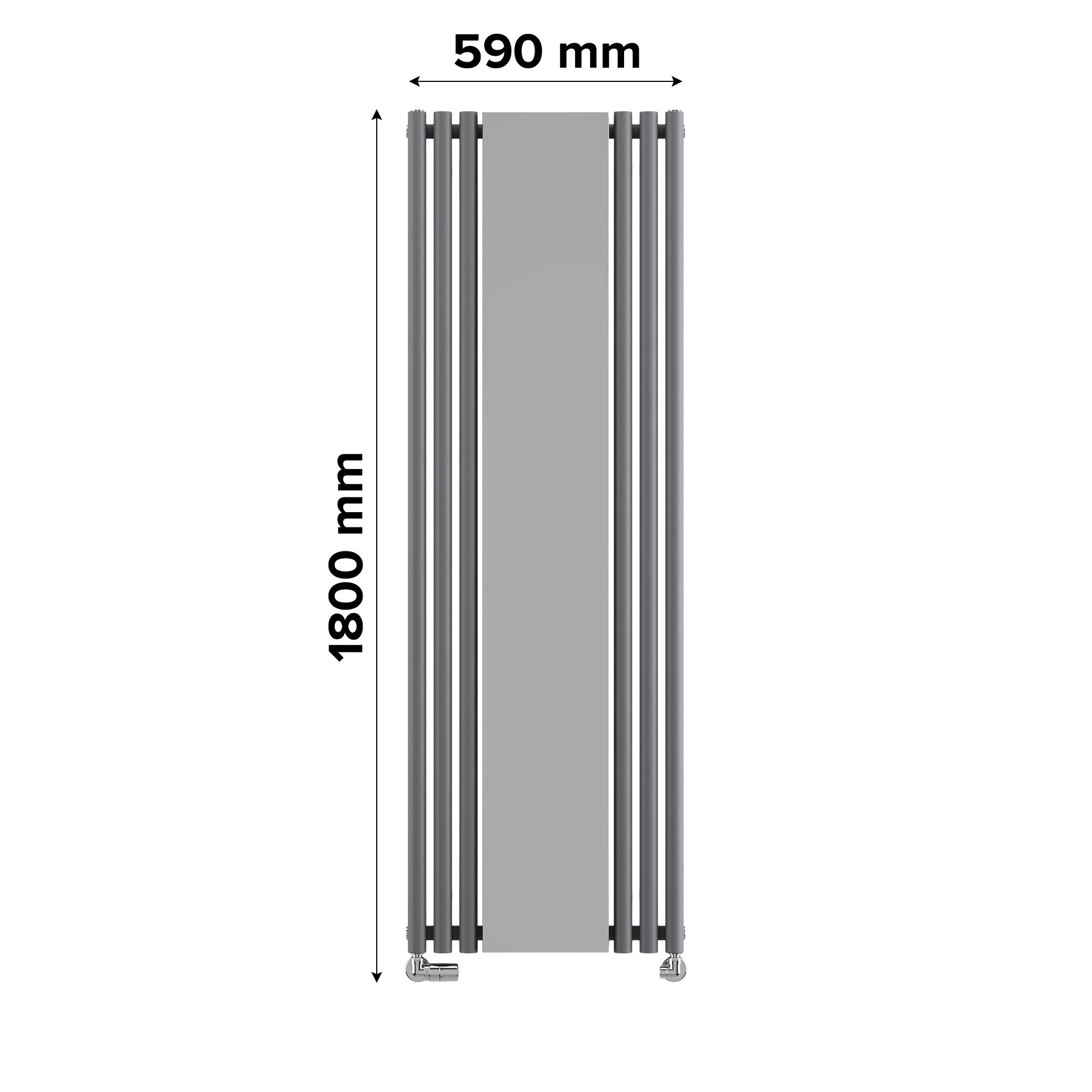 Terma Rolo mirror Modern grey Vertical Designer Radiator, (W)590mm x (H)1800mm