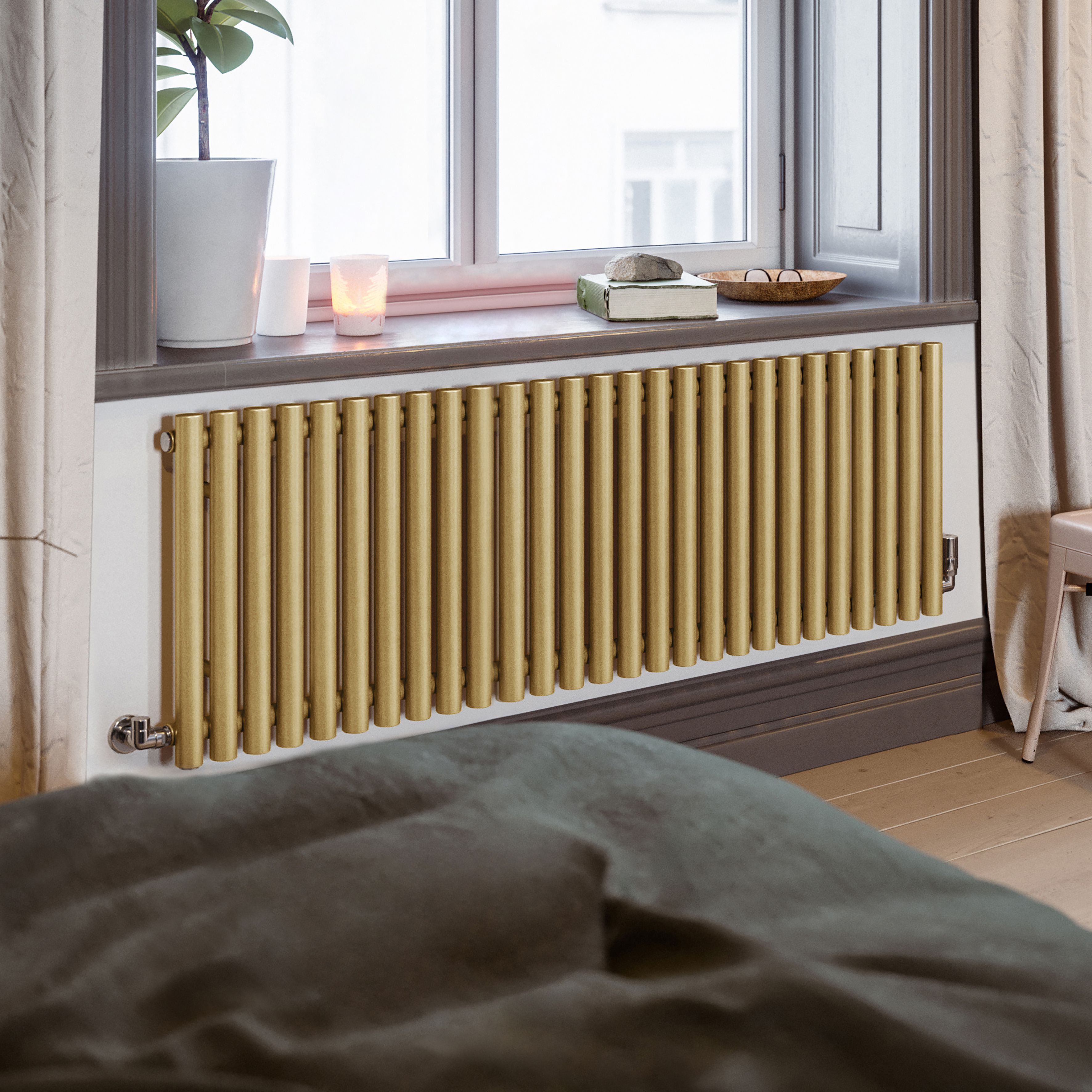 Terma Rolo Room Brass Hydronic Horizontal Designer 3399BTU Radiator, (W)1470mm x (H)500mm