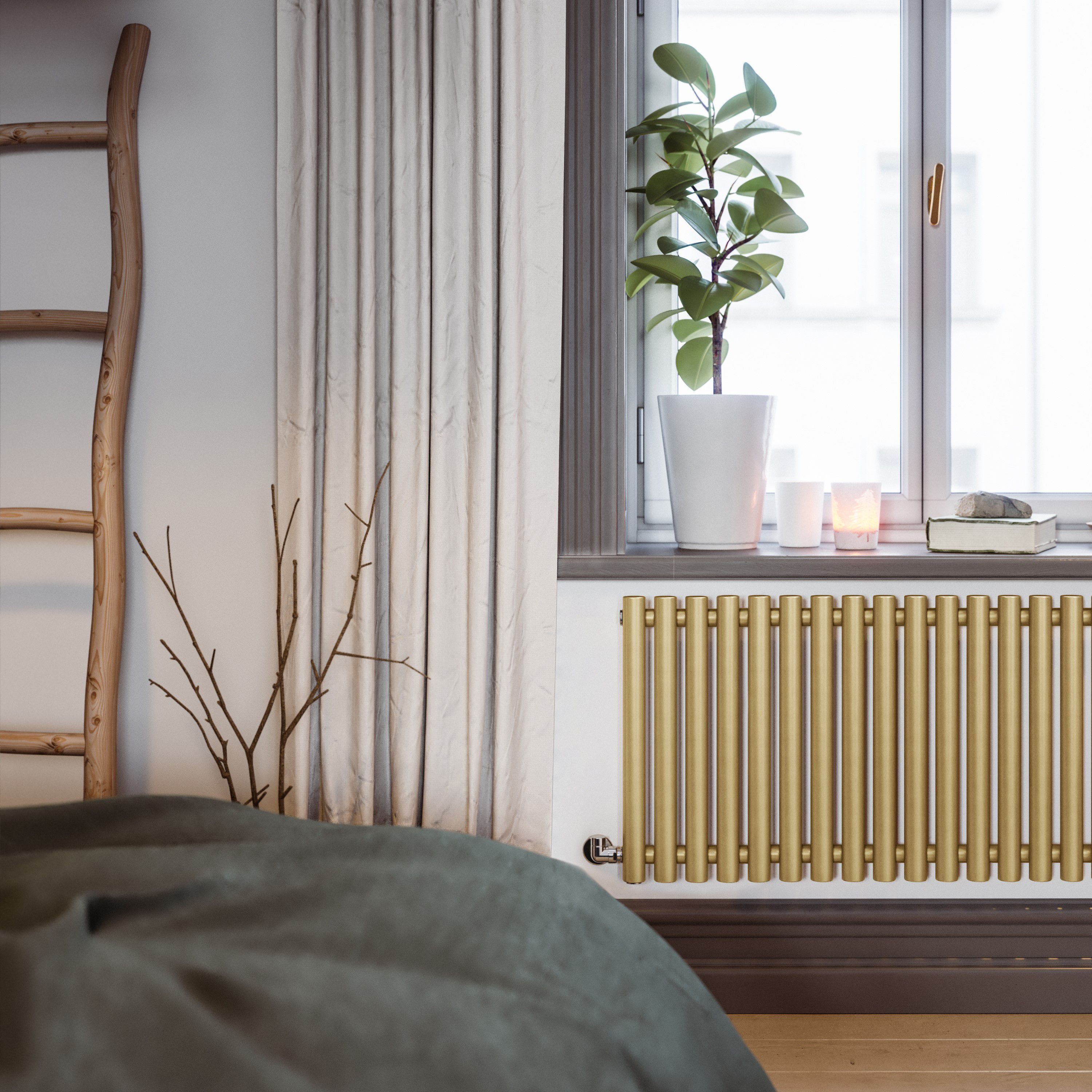 Terma Rolo Room Brass Hydronic Horizontal Designer 3399BTU Radiator, (W)1470mm x (H)500mm