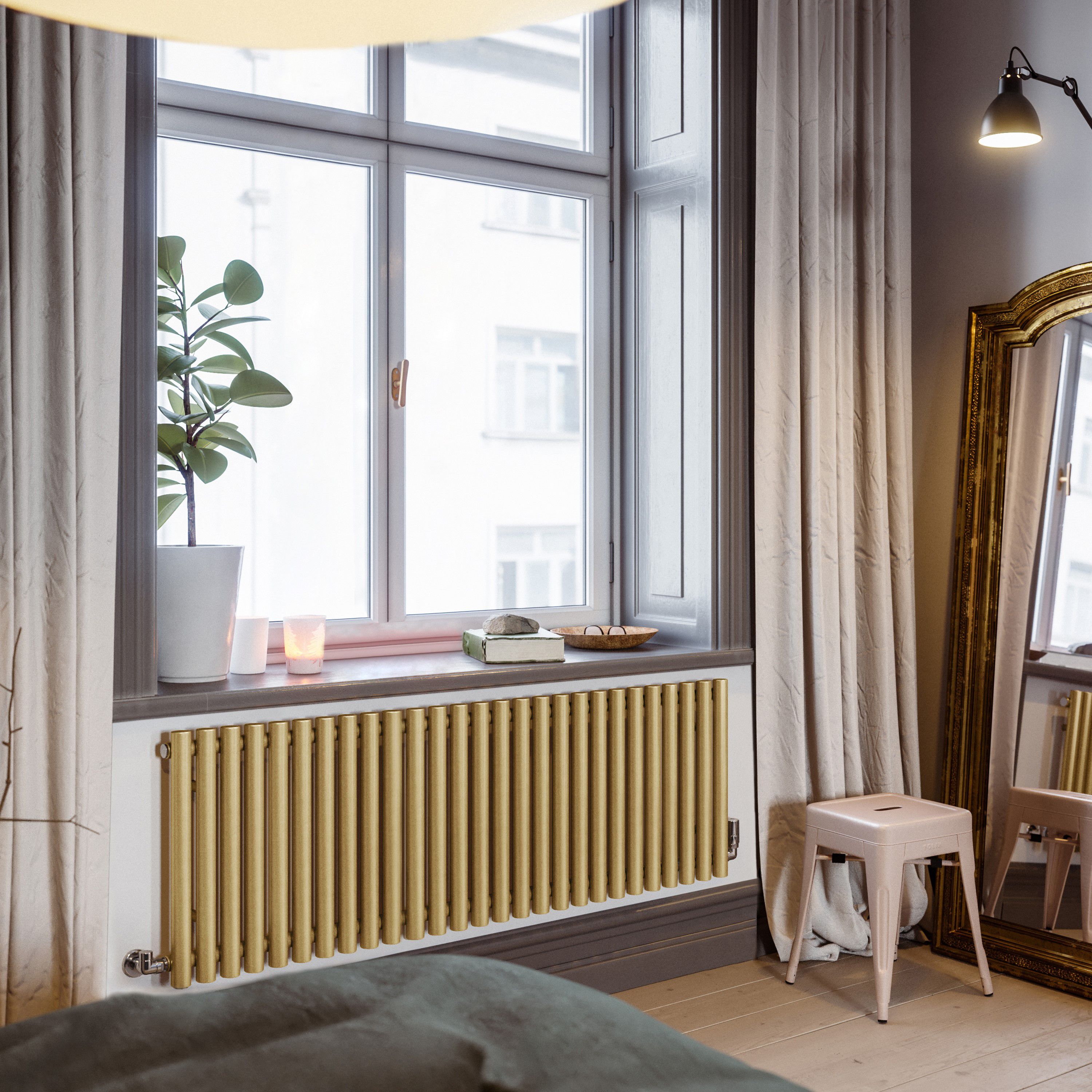 Terma Rolo Room Brass Hydronic Horizontal Designer 3399BTU Radiator, (W)1470mm x (H)500mm