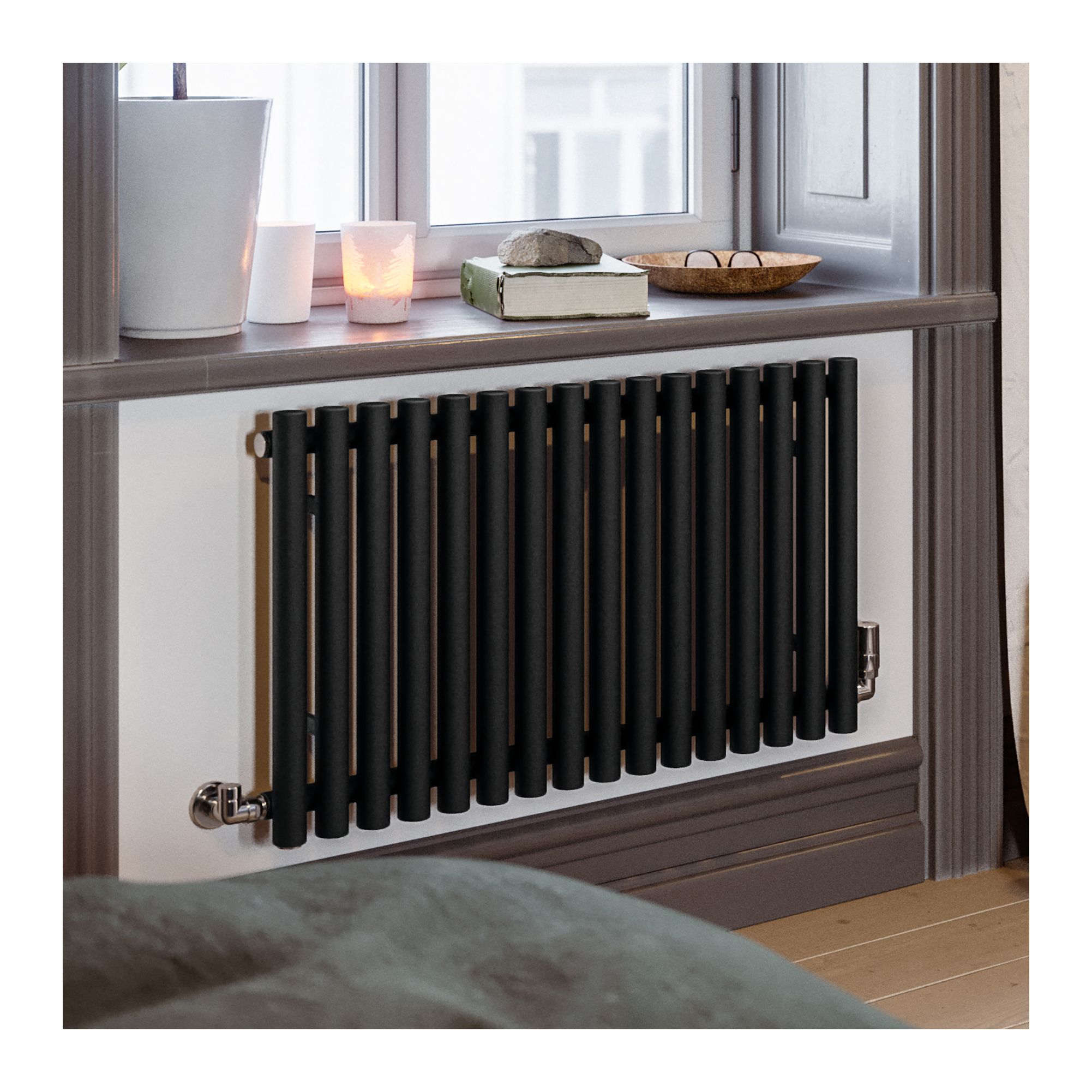 Terma Rolo Room Matt black Horizontal Designer Radiator, (W)865mm x (H)500mm