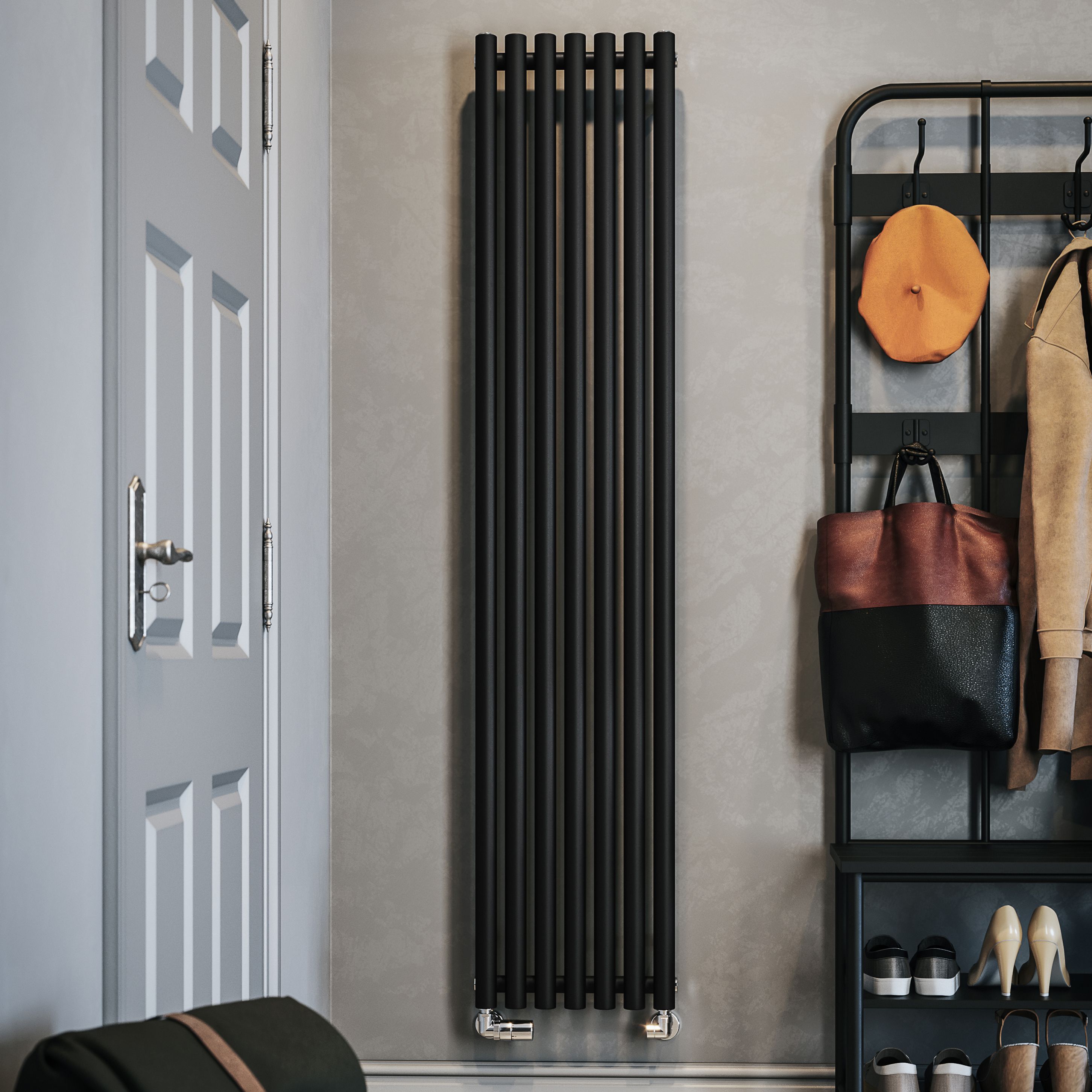 Terma Rolo Room Matt black Horizontal or vertical Designer Radiator, (W)370mm x (H)1800mm