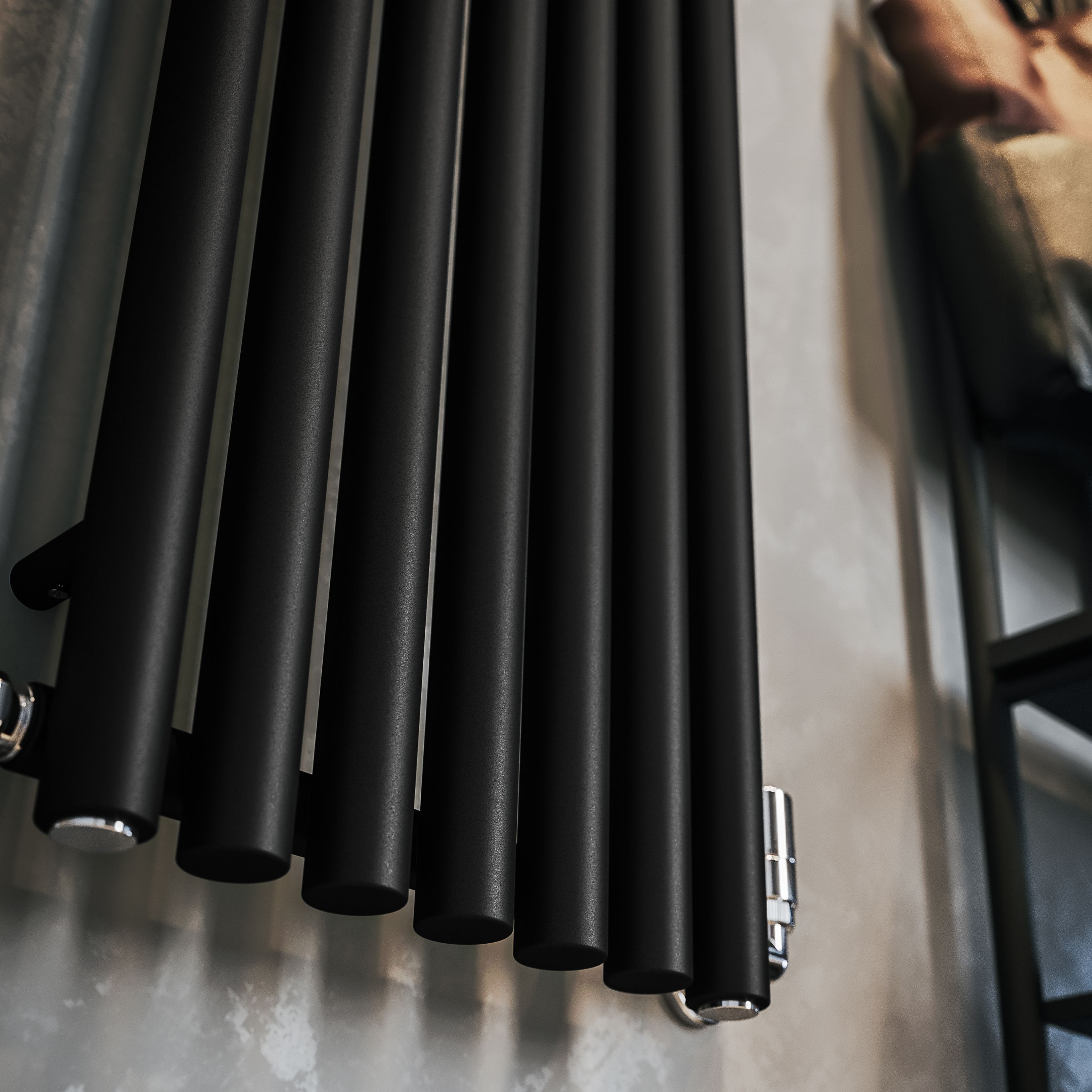 Terma Rolo Room Matt black Horizontal or vertical Designer Radiator, (W)370mm x (H)1800mm