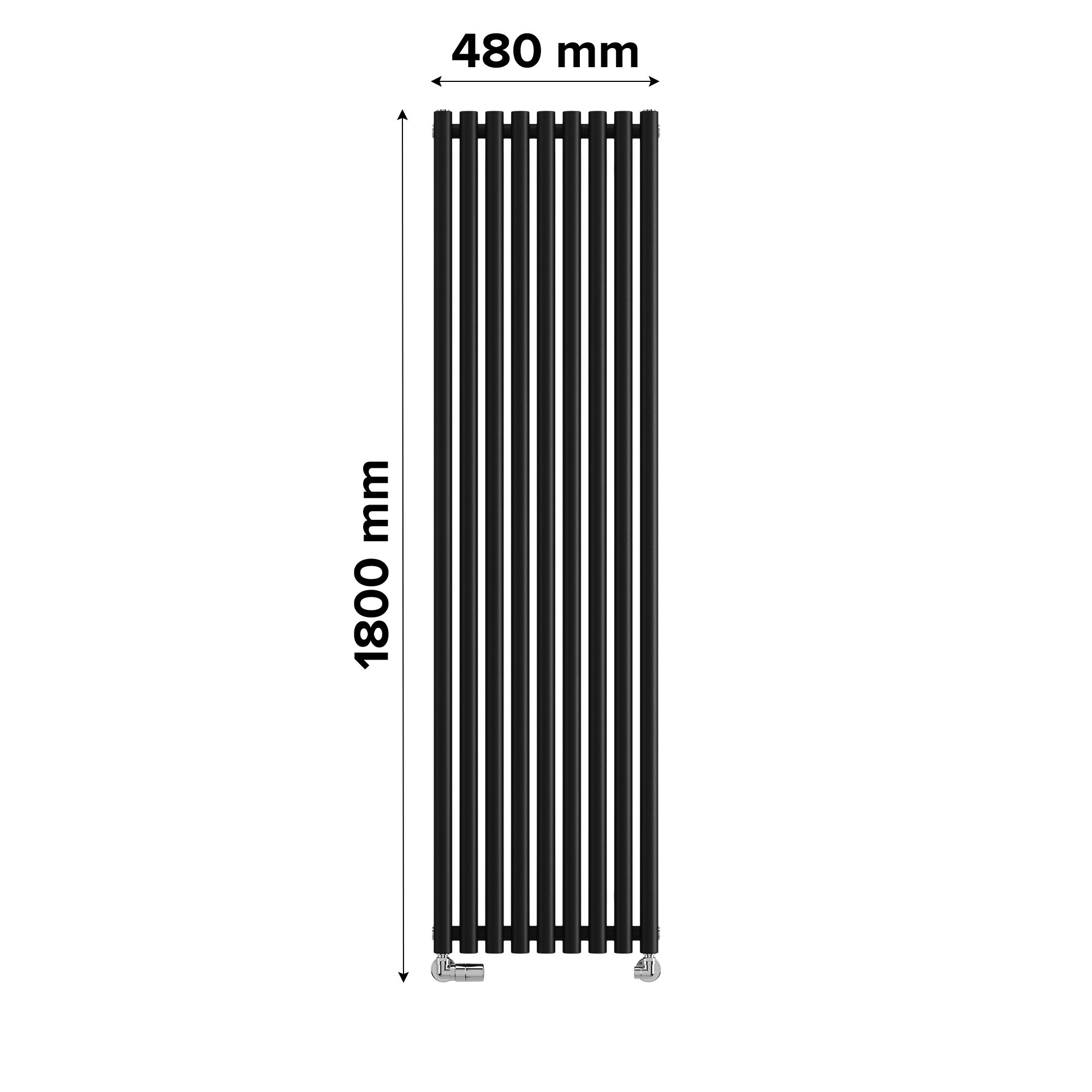Terma Rolo Room Matt black Horizontal or vertical Designer Radiator, (W)480mm x (H)1800mm