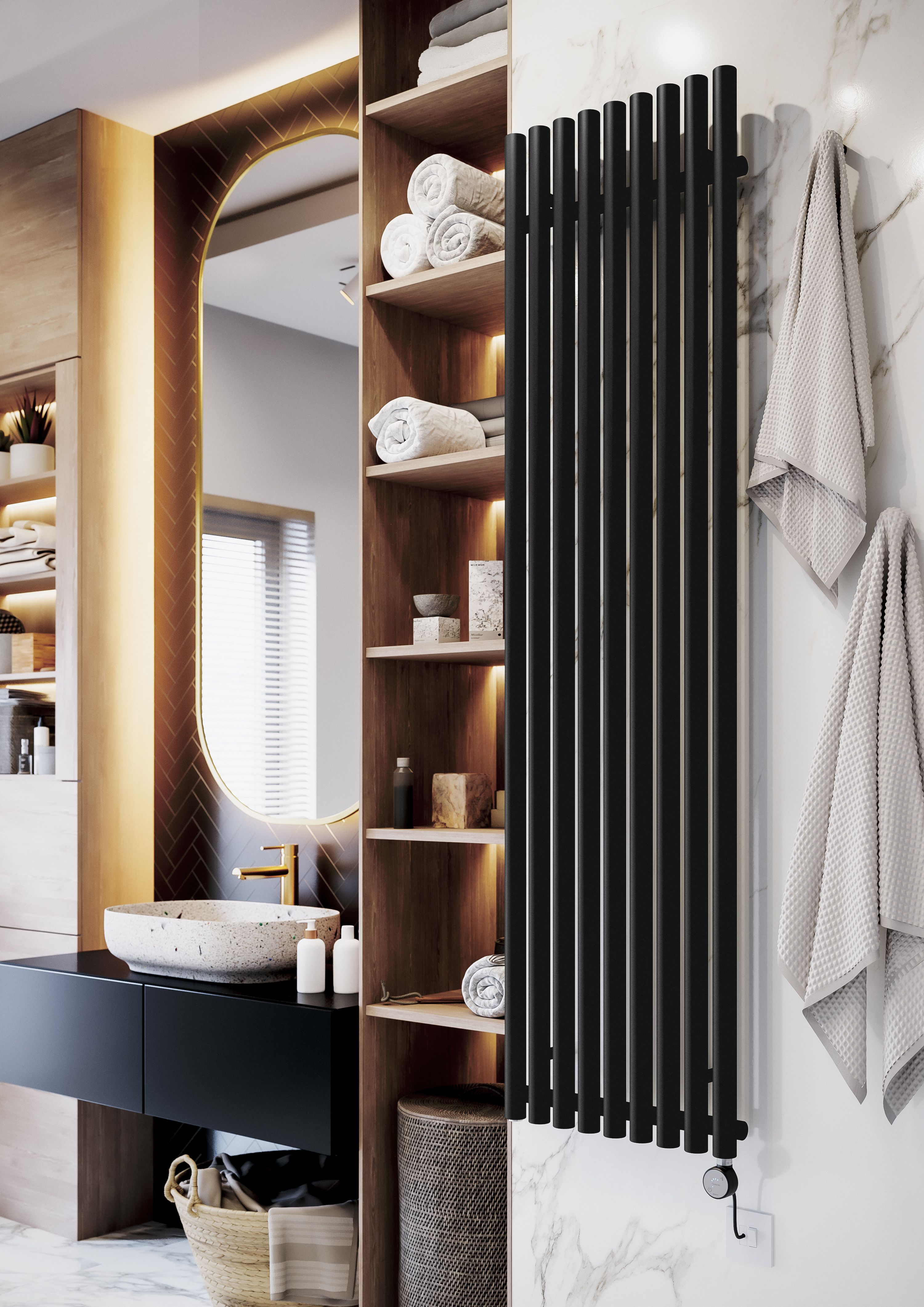 Terma Rolo Room Matt black Vertical Electric designer Radiator, (W)480mm x (H)1800mm