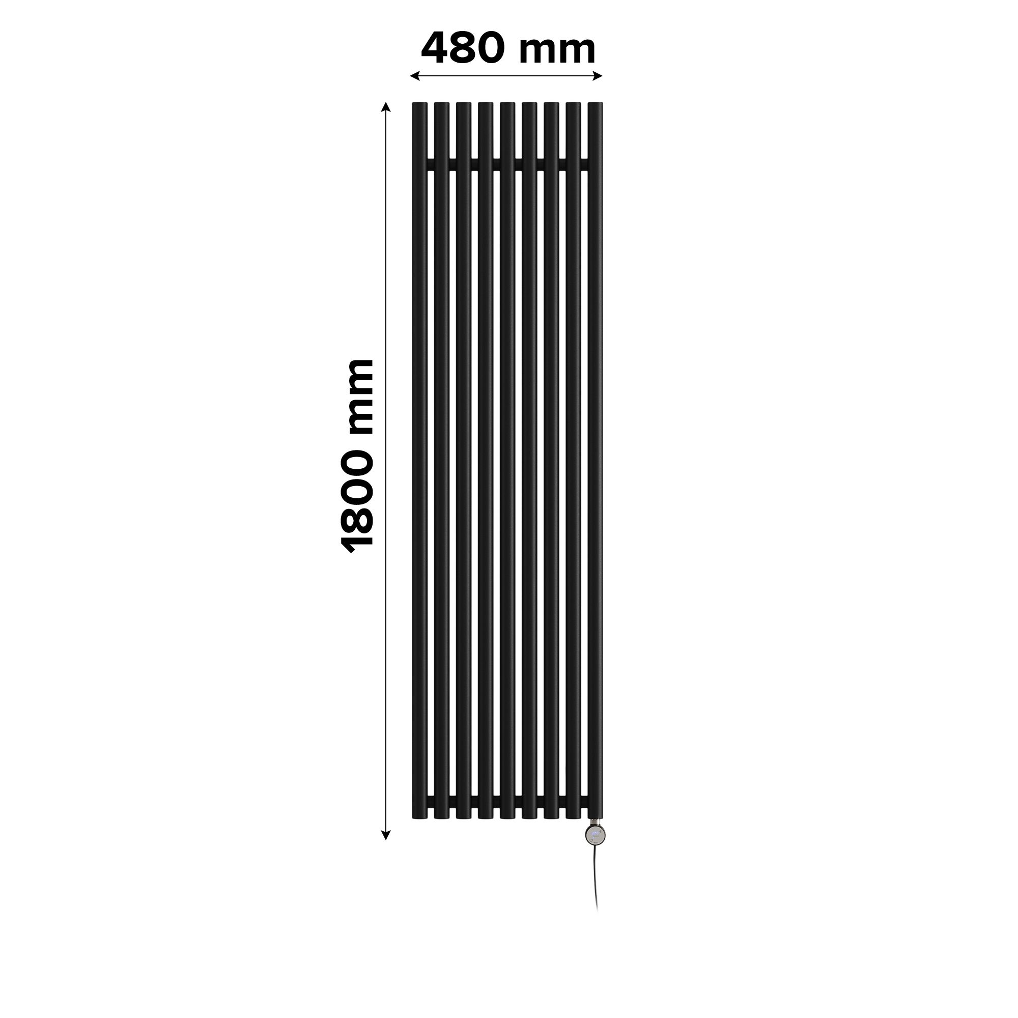 Terma Rolo Room Matt black Vertical Electric designer Radiator, (W)480mm x (H)1800mm