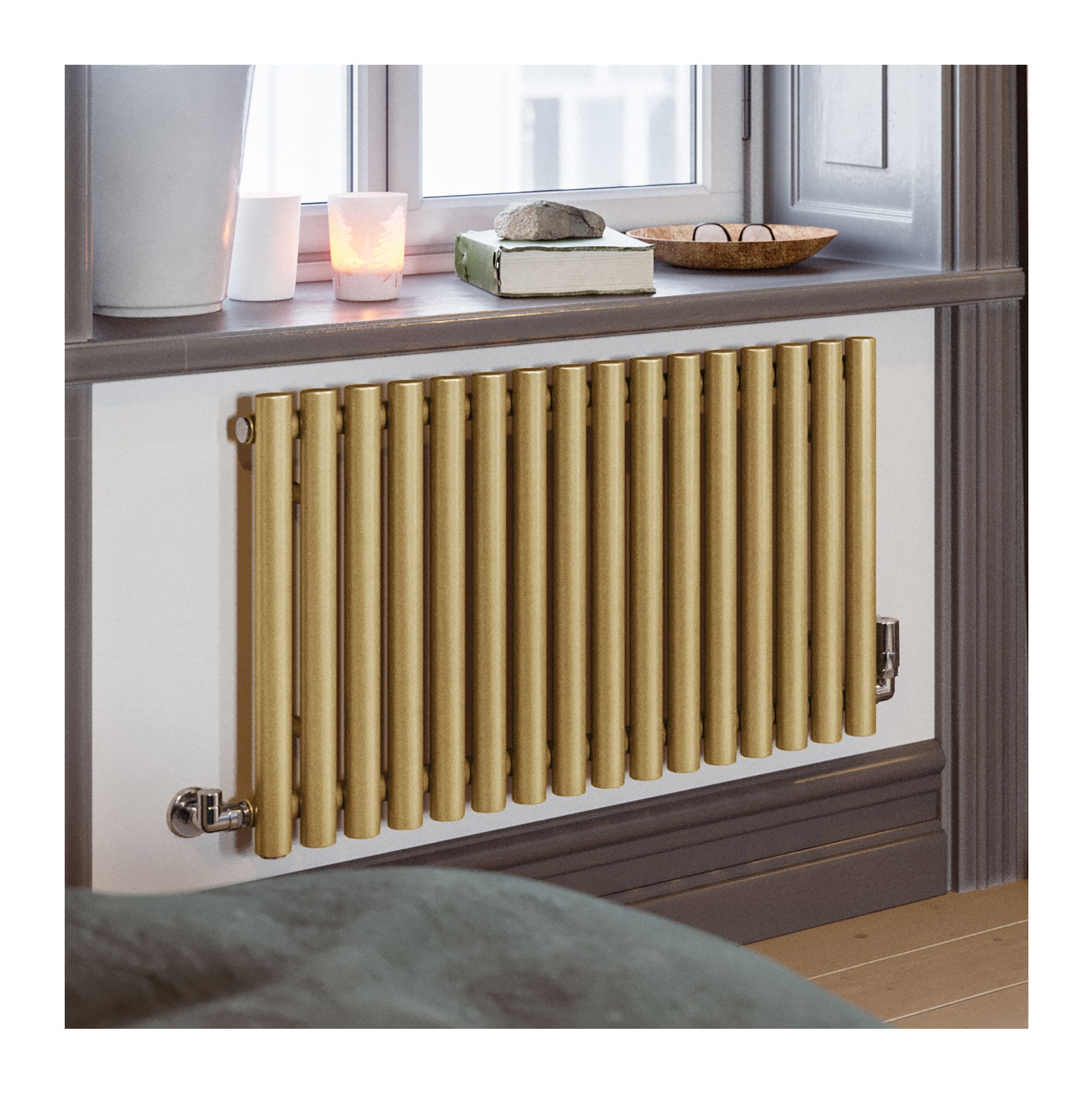 Terma Rolo Room Matt brass Horizontal Designer Radiator, (W)865mm x (H)500mm