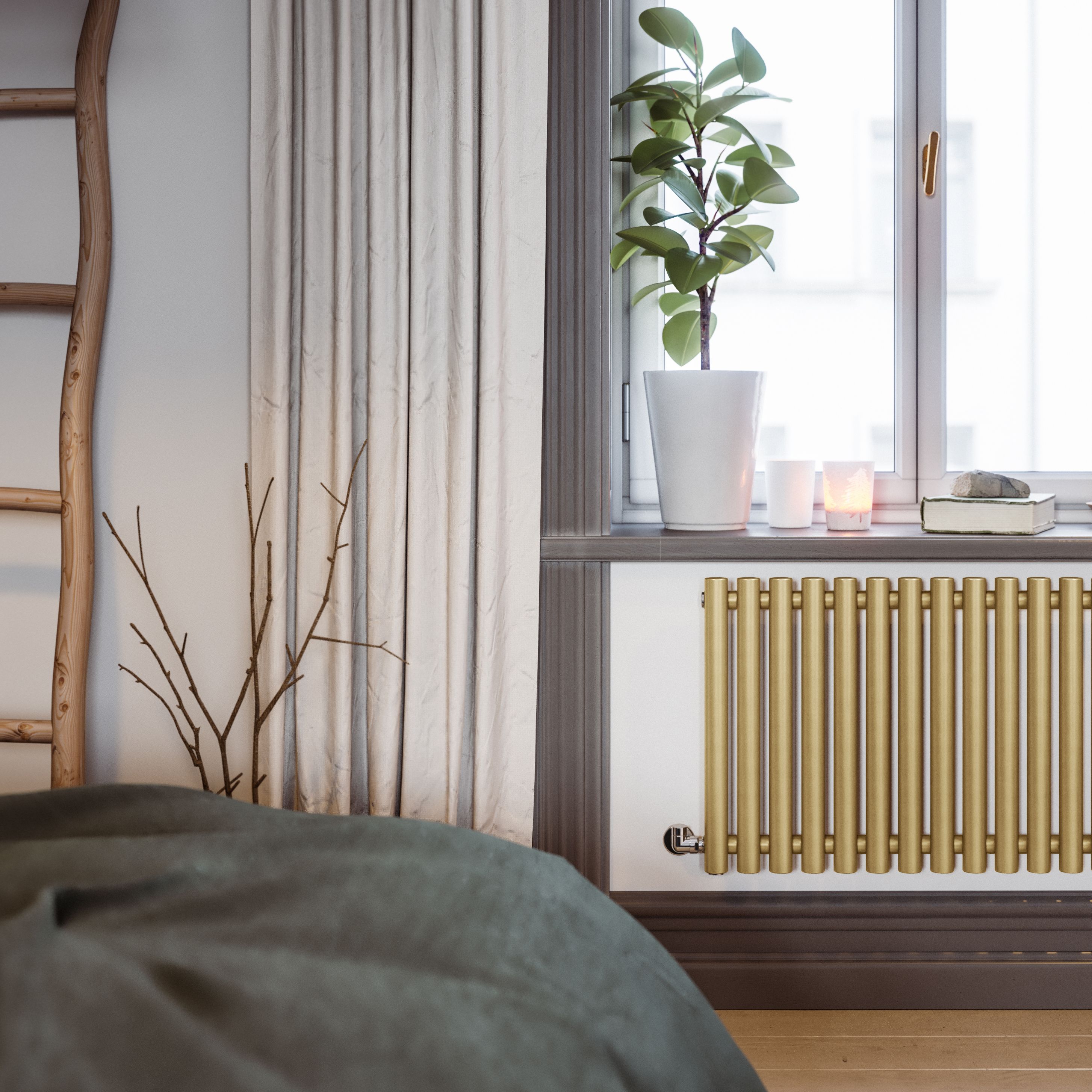 Terma Rolo Room Matt brass Horizontal Designer Radiator, (W)865mm x (H)500mm