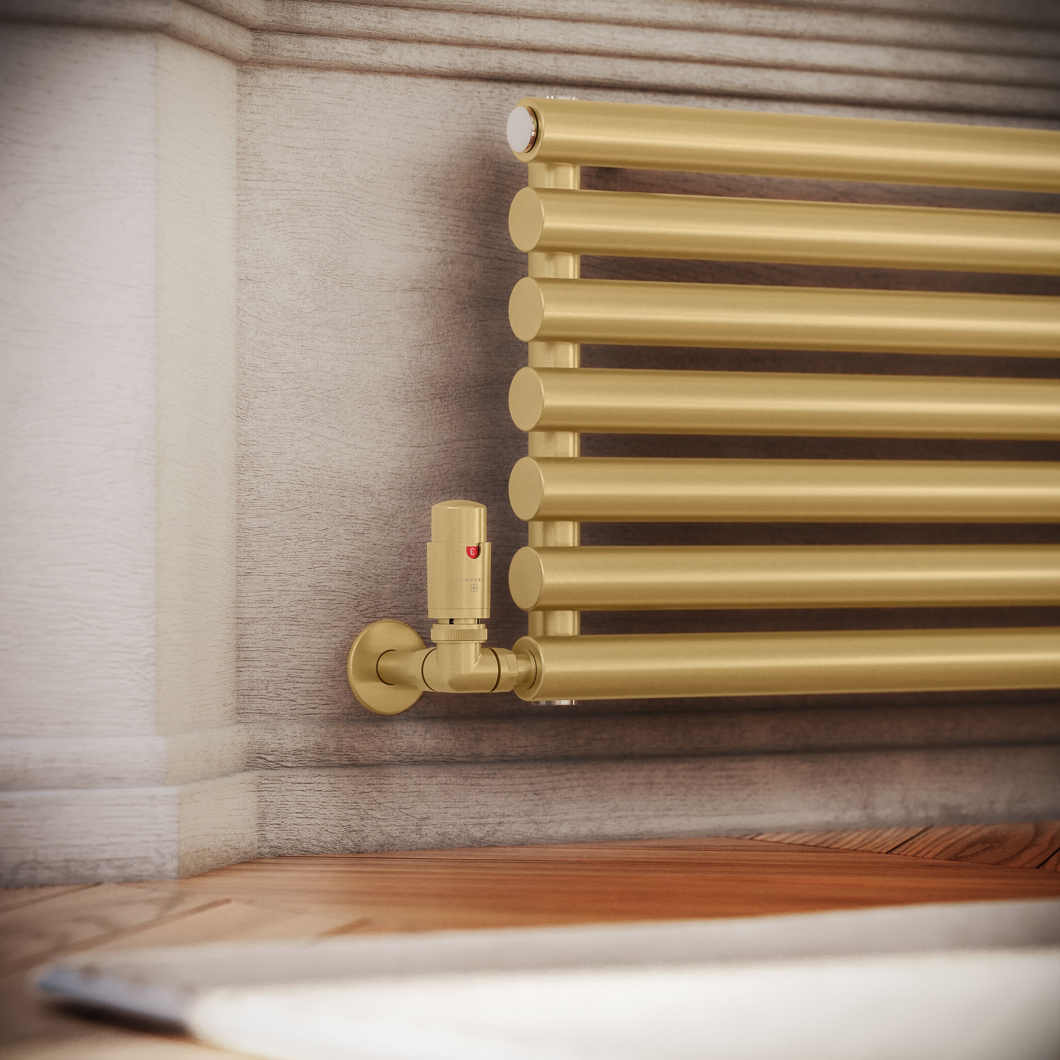 Terma Rolo Room Matt brass Horizontal or vertical Designer Radiator, (W)370mm x (H)1800mm